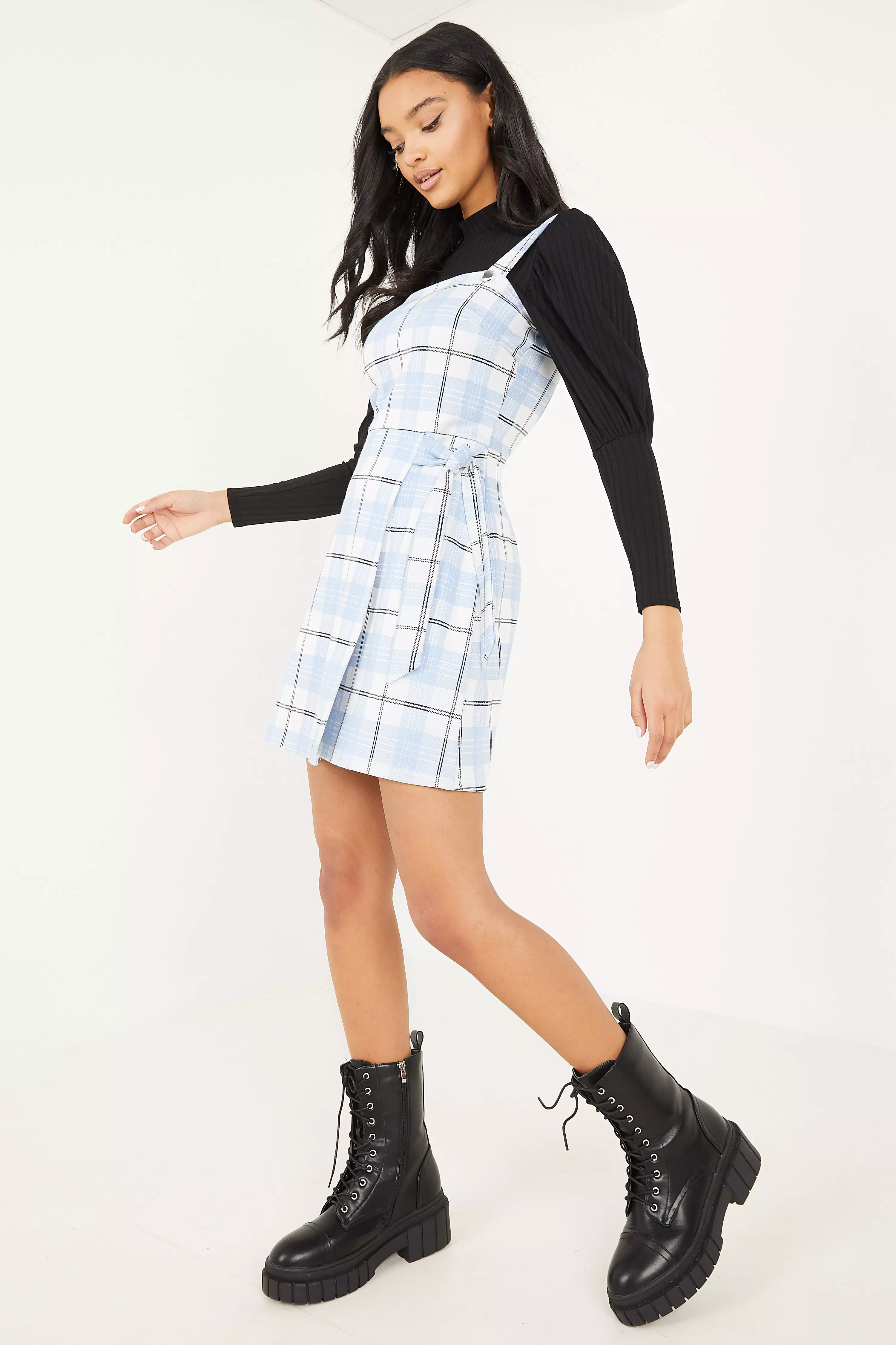 Blue Check Pinafore Dress