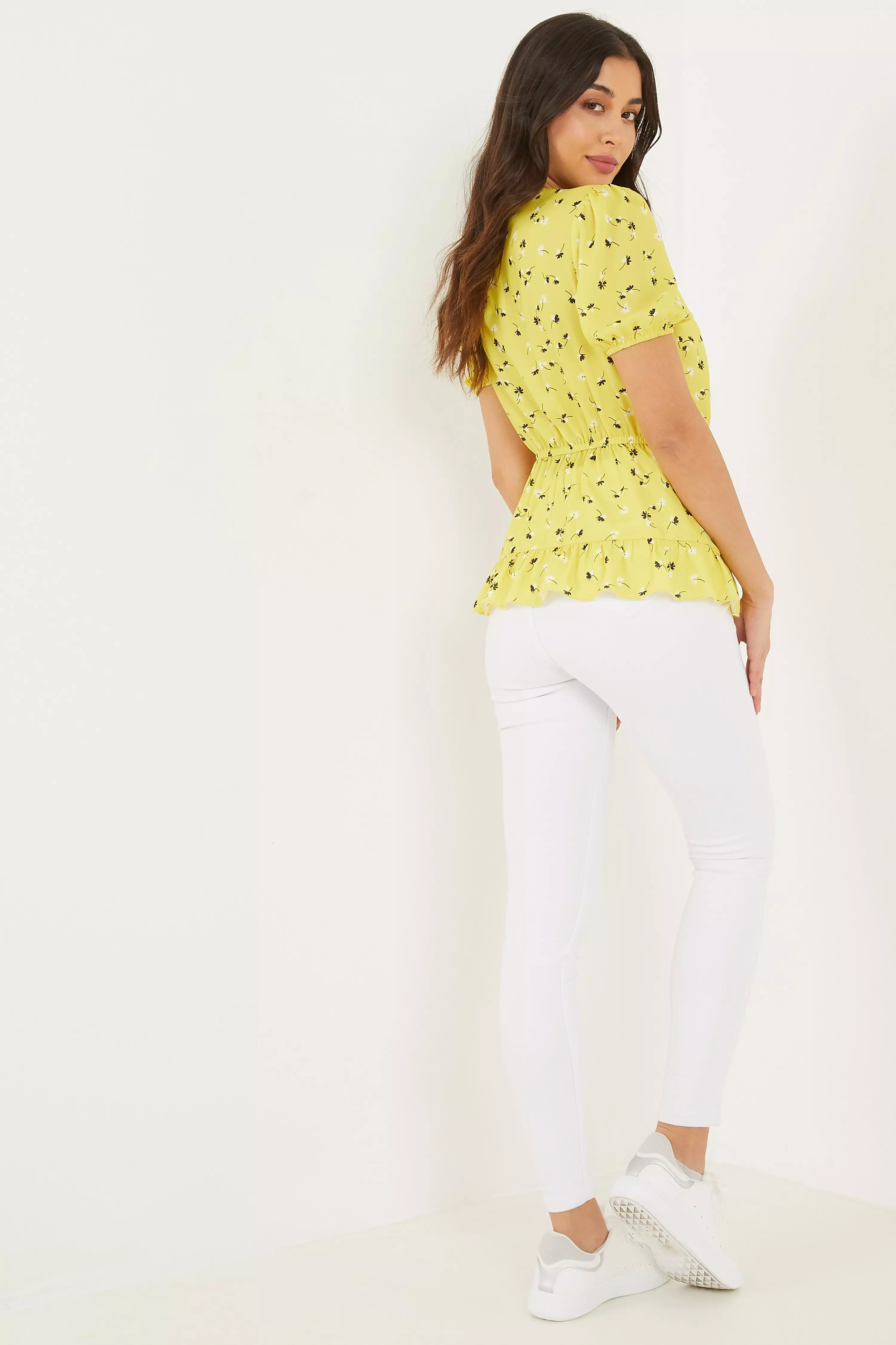 Yellow Floral Wrap Top
