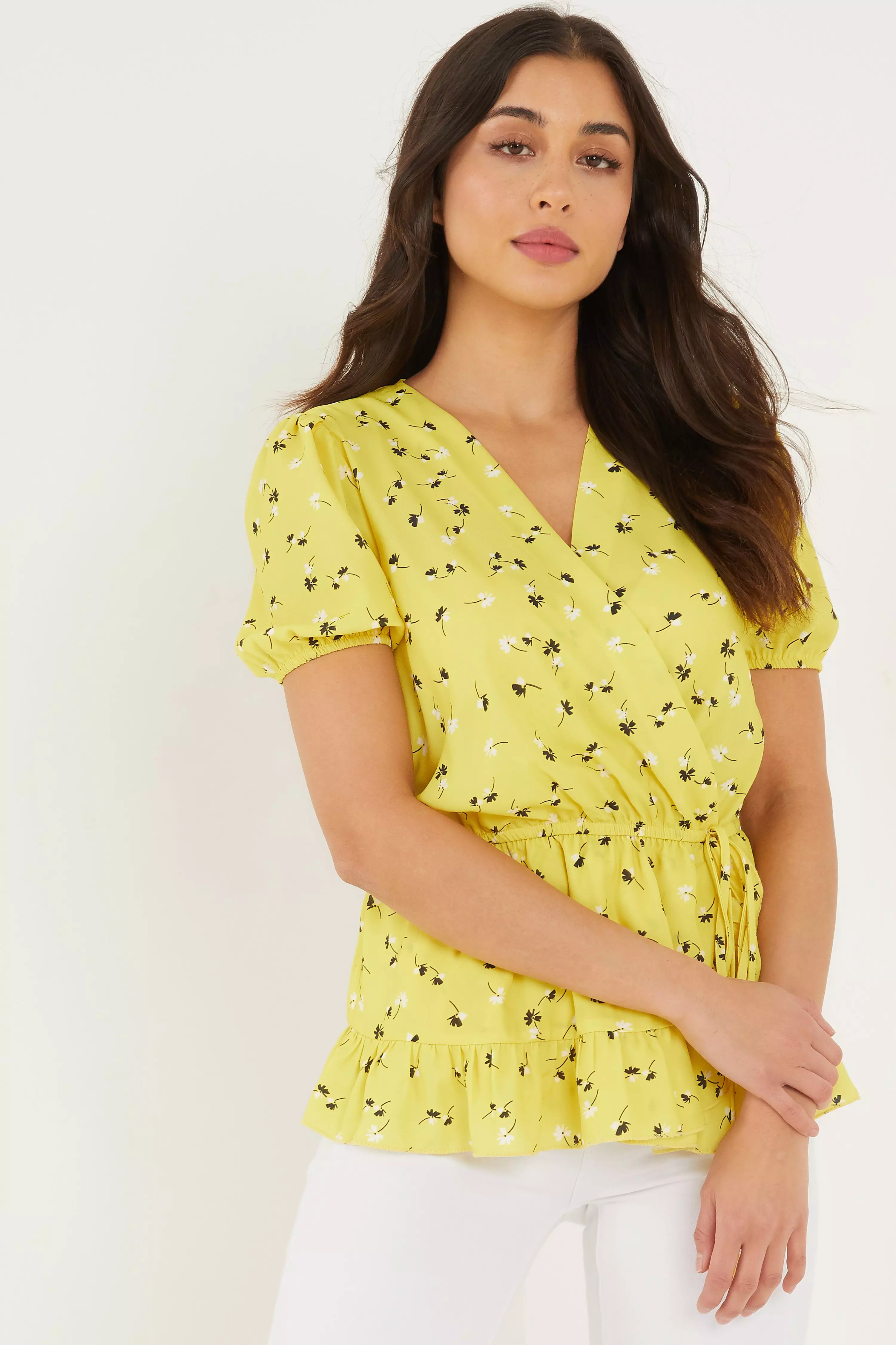 Yellow floral cheap wrap top