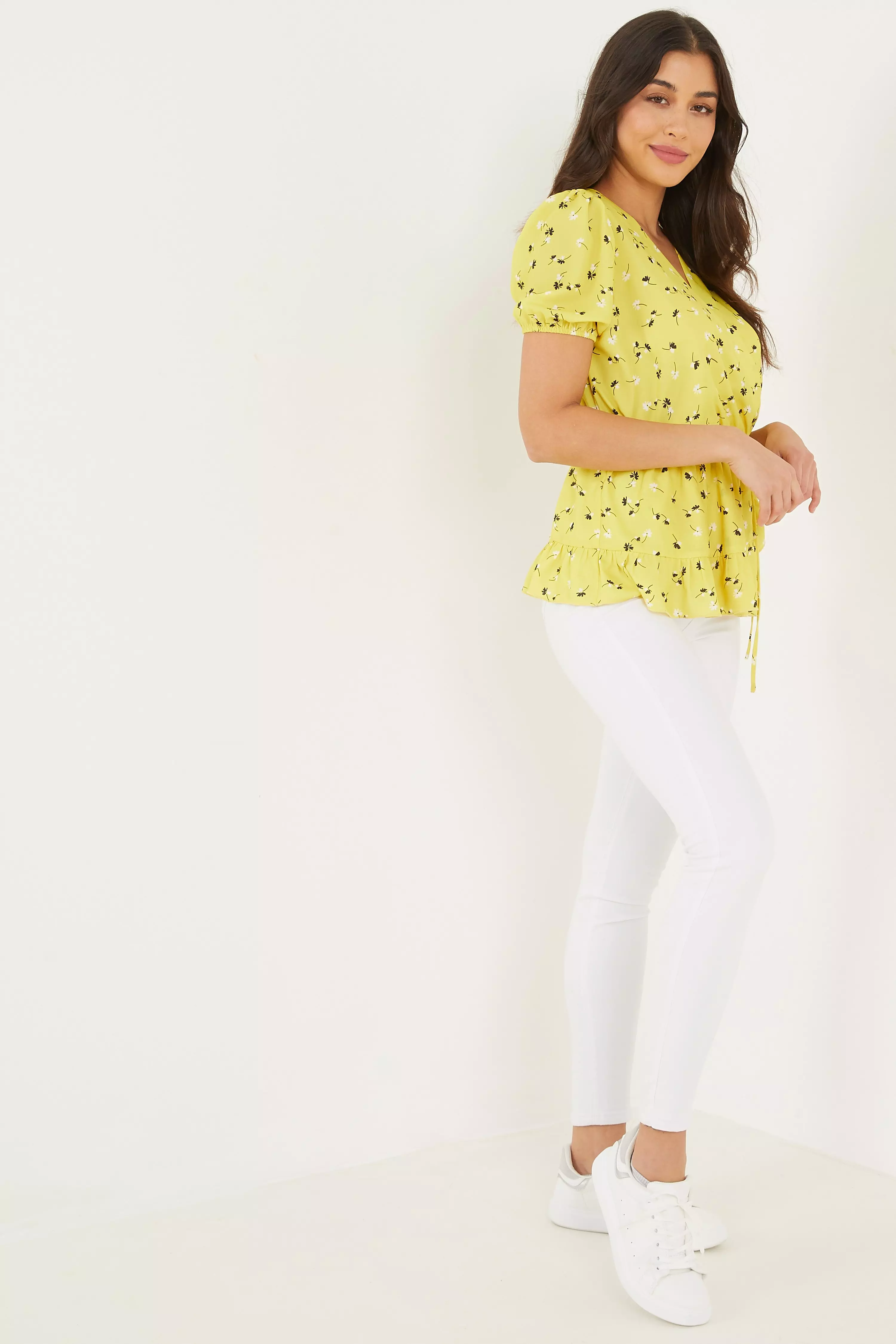 Yellow Floral Wrap Top