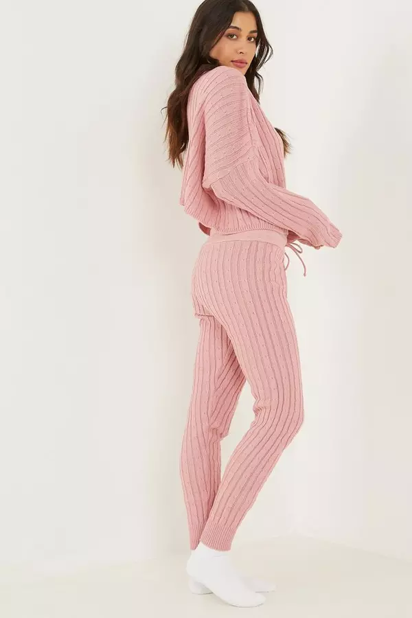 Pink Cable Knit Lounge Set