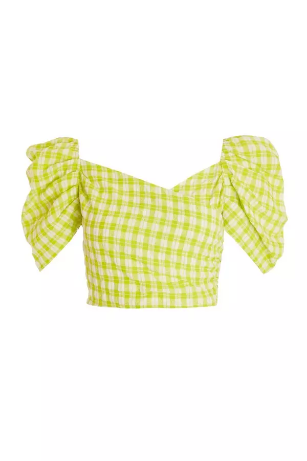 Lime Green Gingham Crop Top