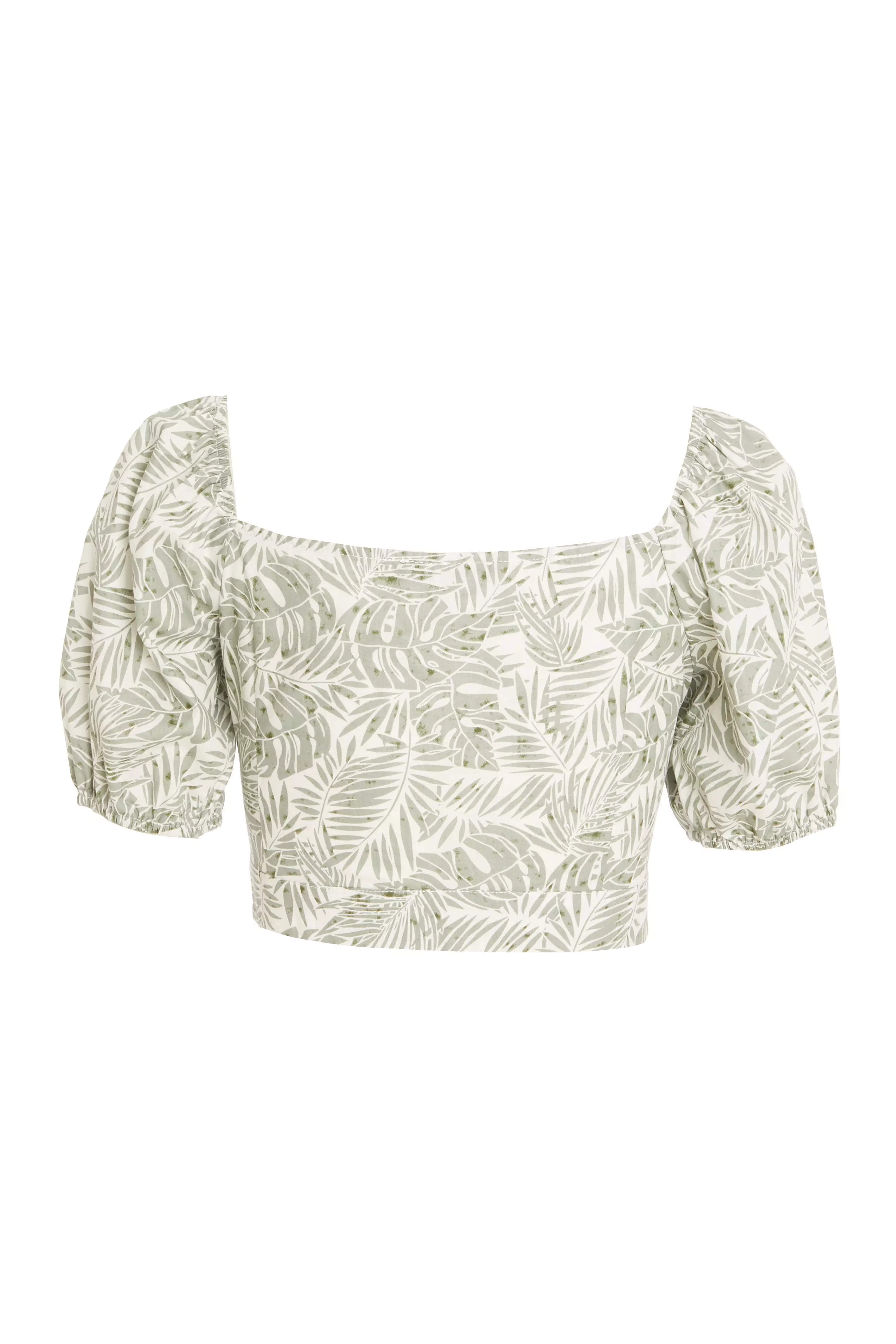 Khaki Tropical Print Crop Top