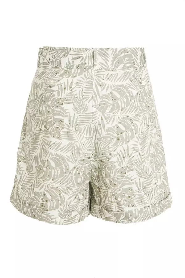Khaki Tropical Print Shorts