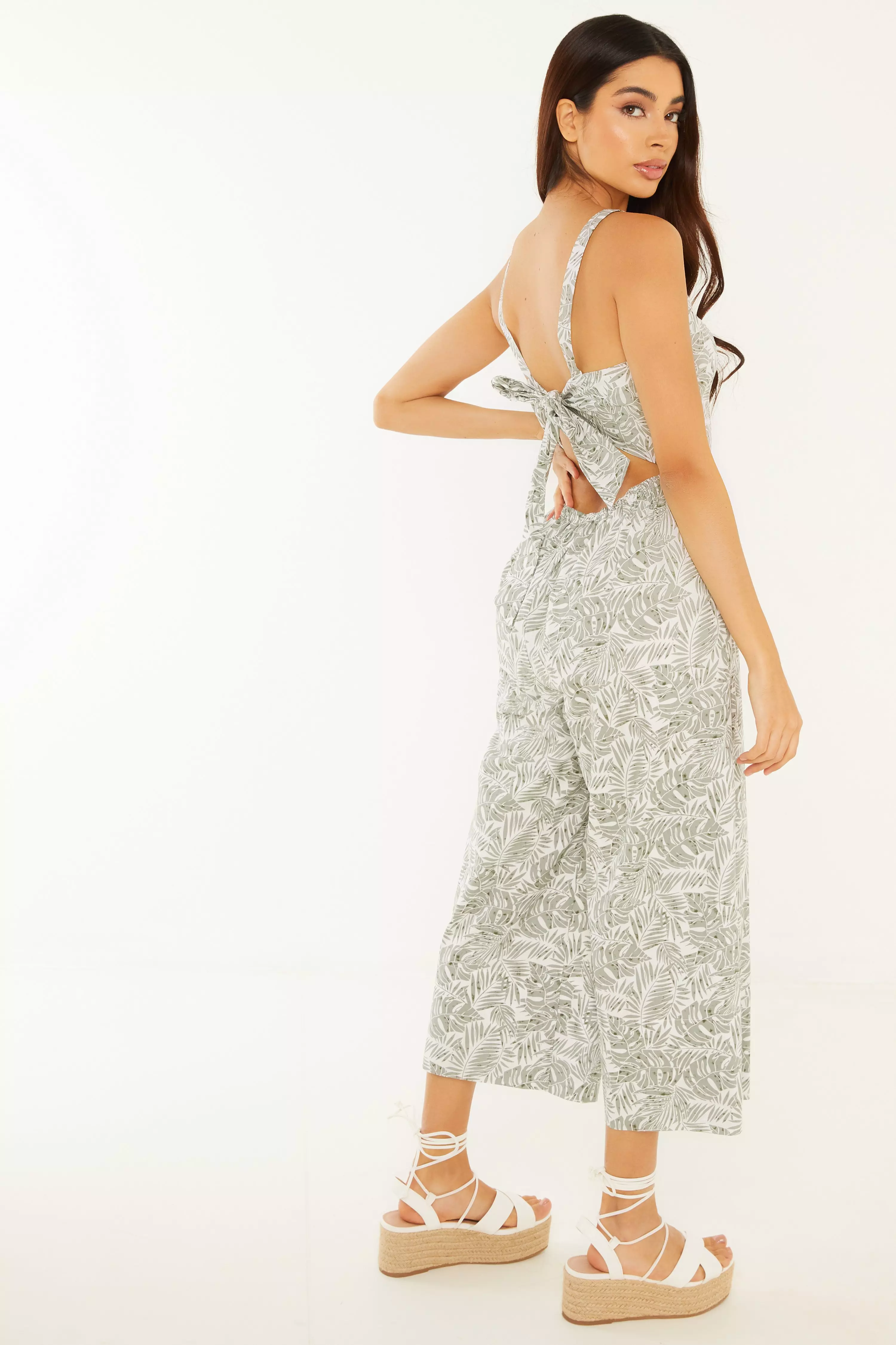 Khaki Tropical Culotte Jumpsuit