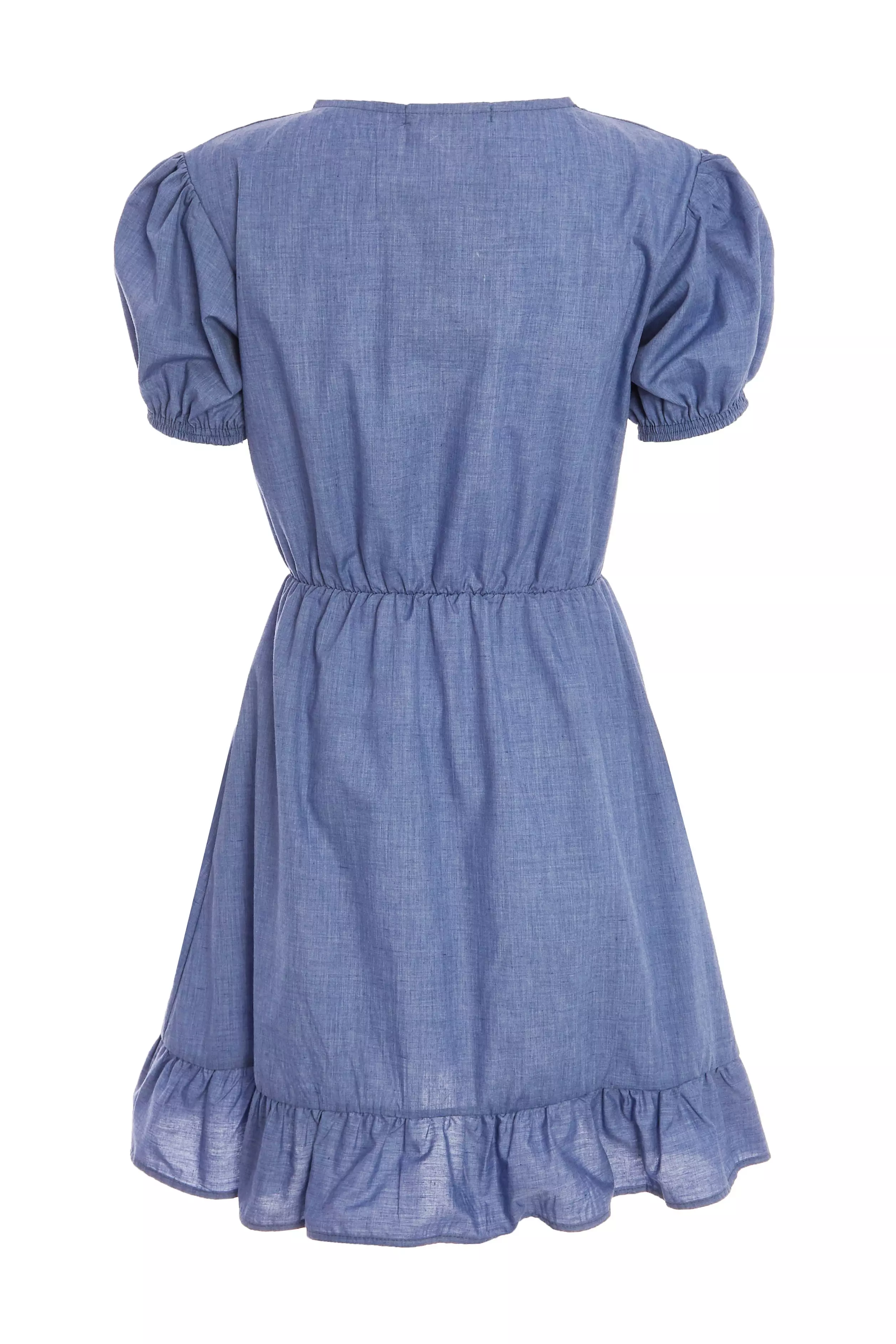 Blue Chambray Wrap Skater Dress