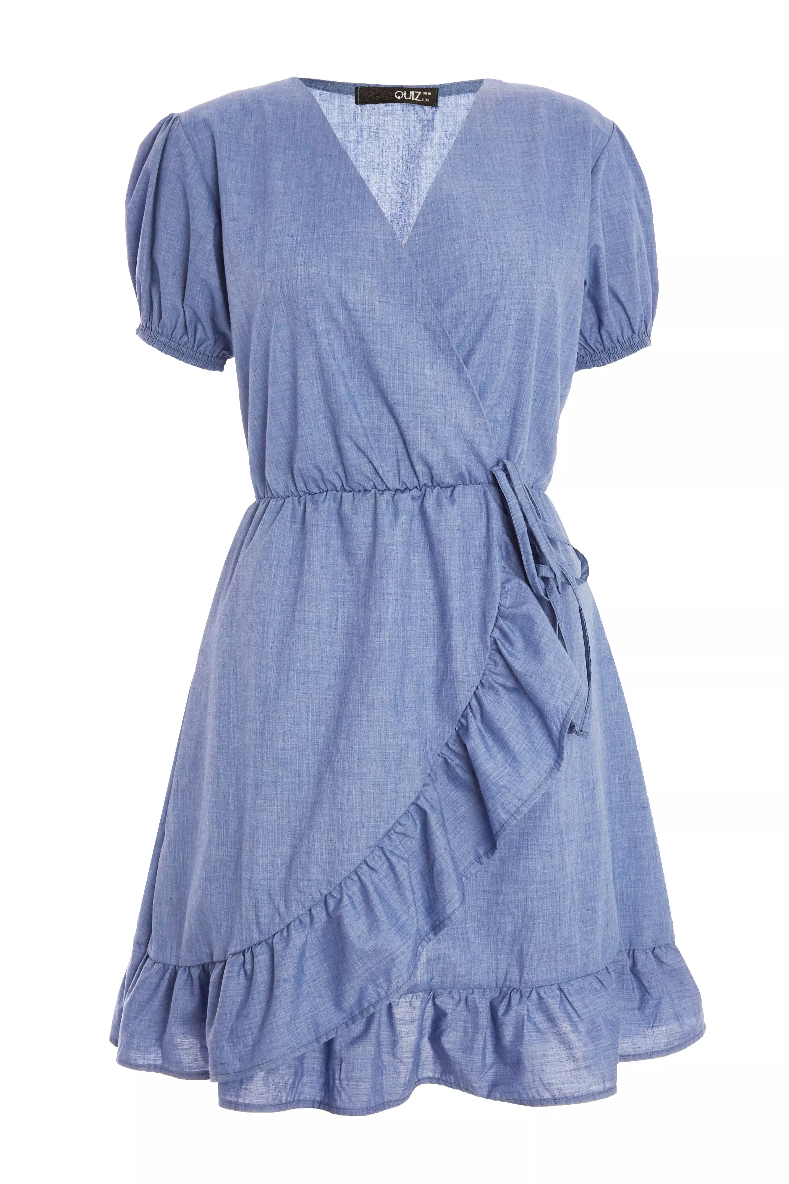 Blue Chambray Wrap Skater Dress