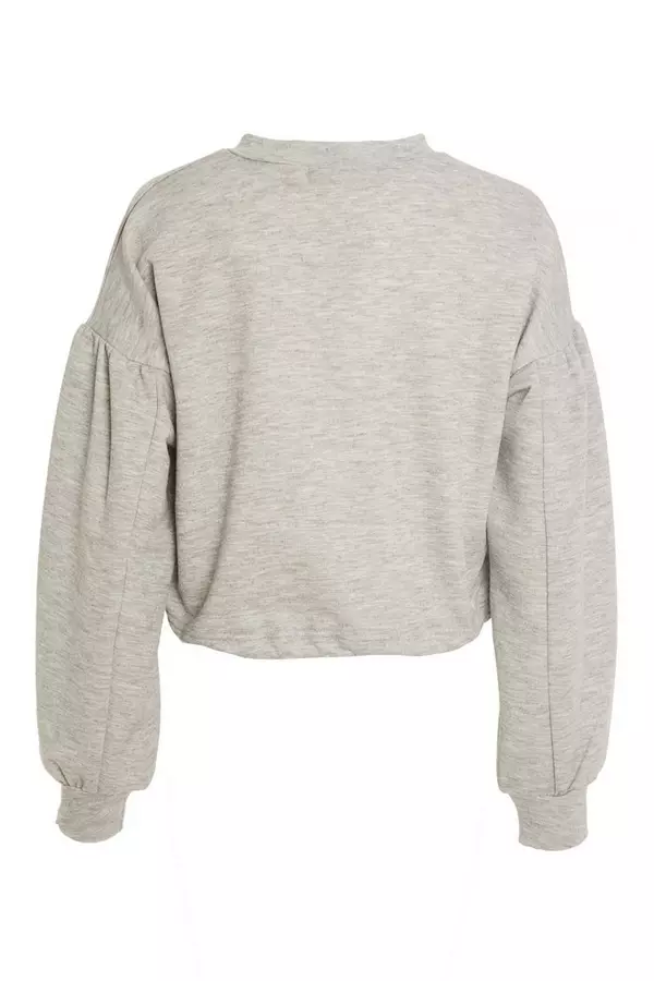 Grey Cropped Slogan Sweatshirt
