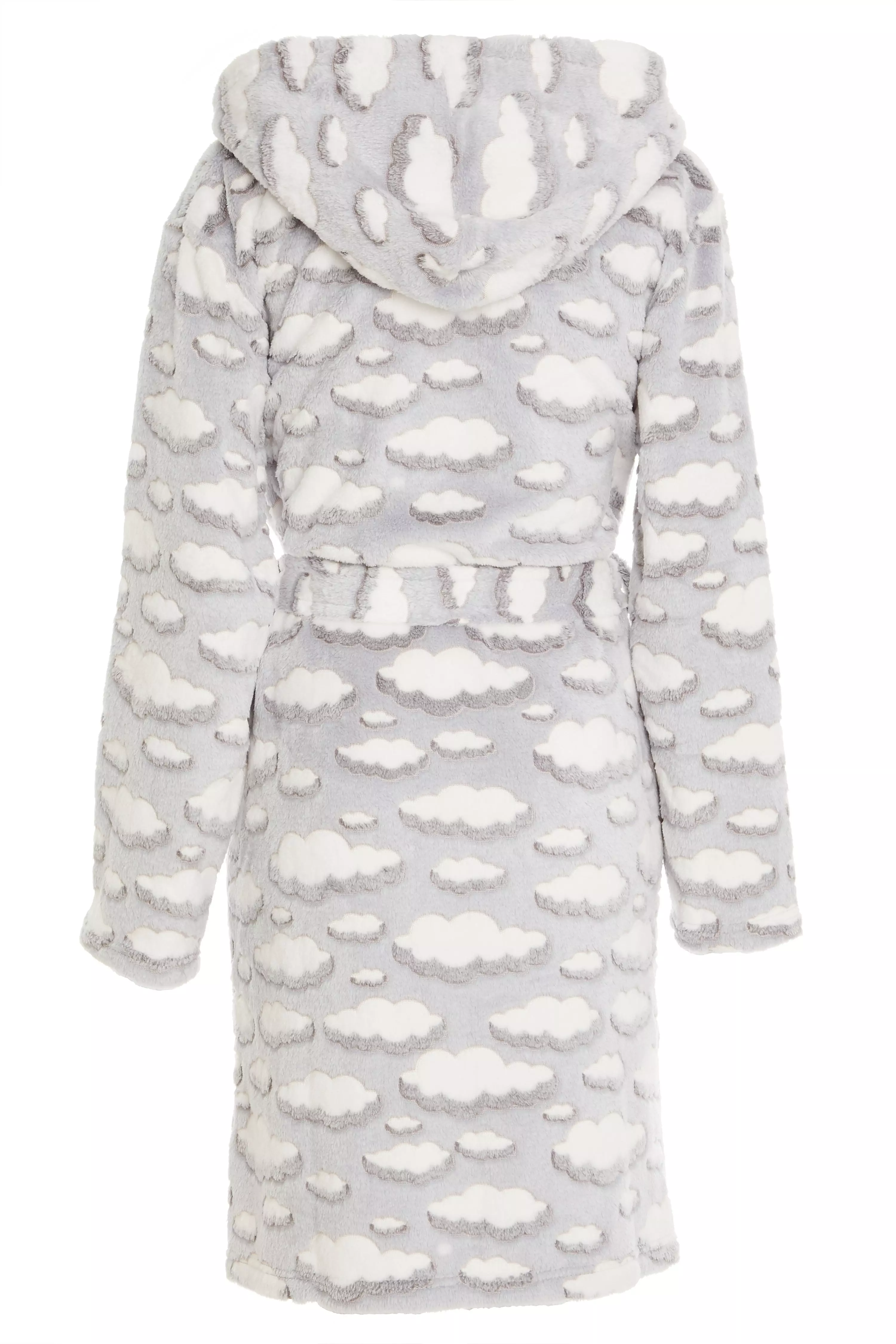Grey Cloud Print Fleece Robe