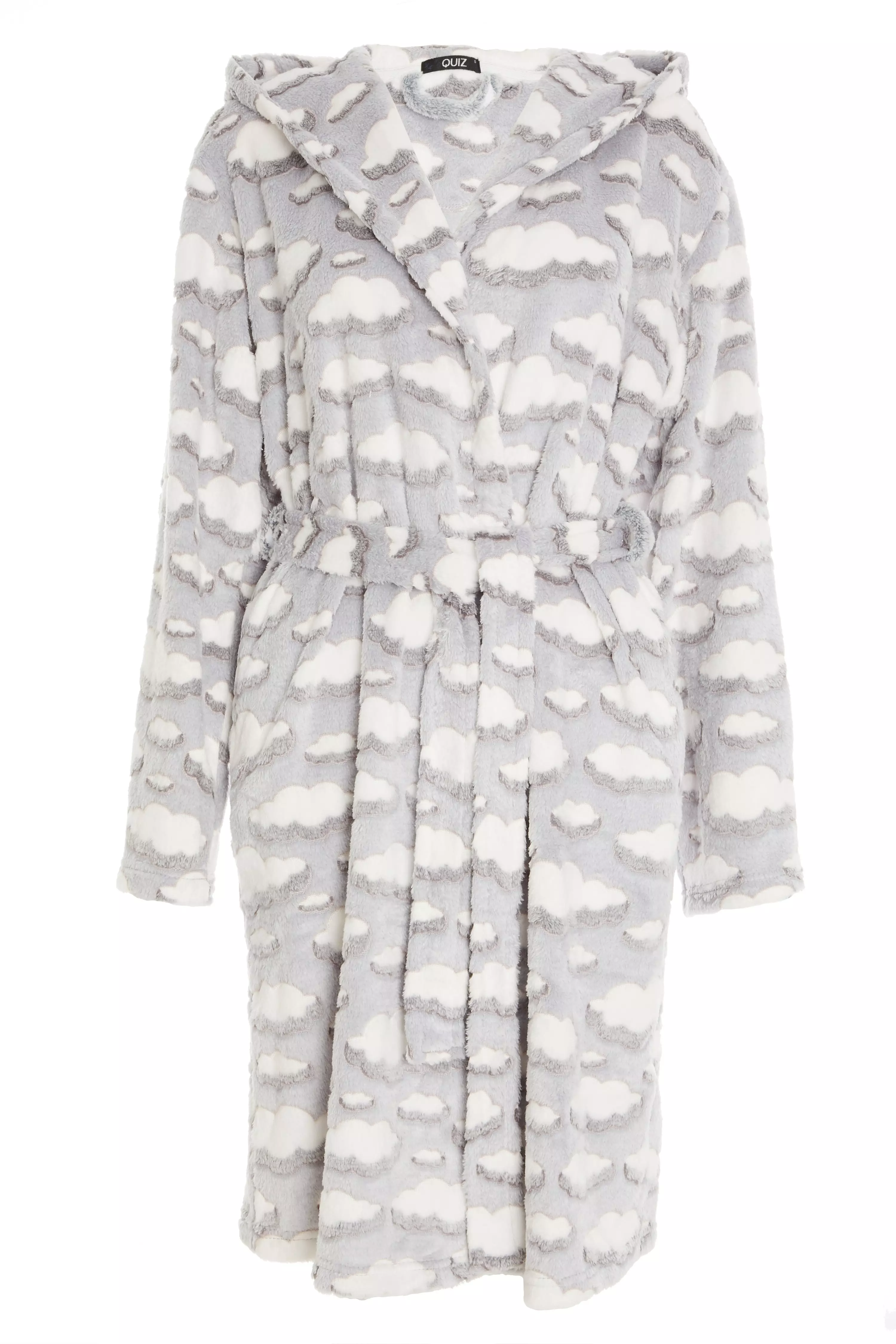 Grey Cloud Print Fleece Robe