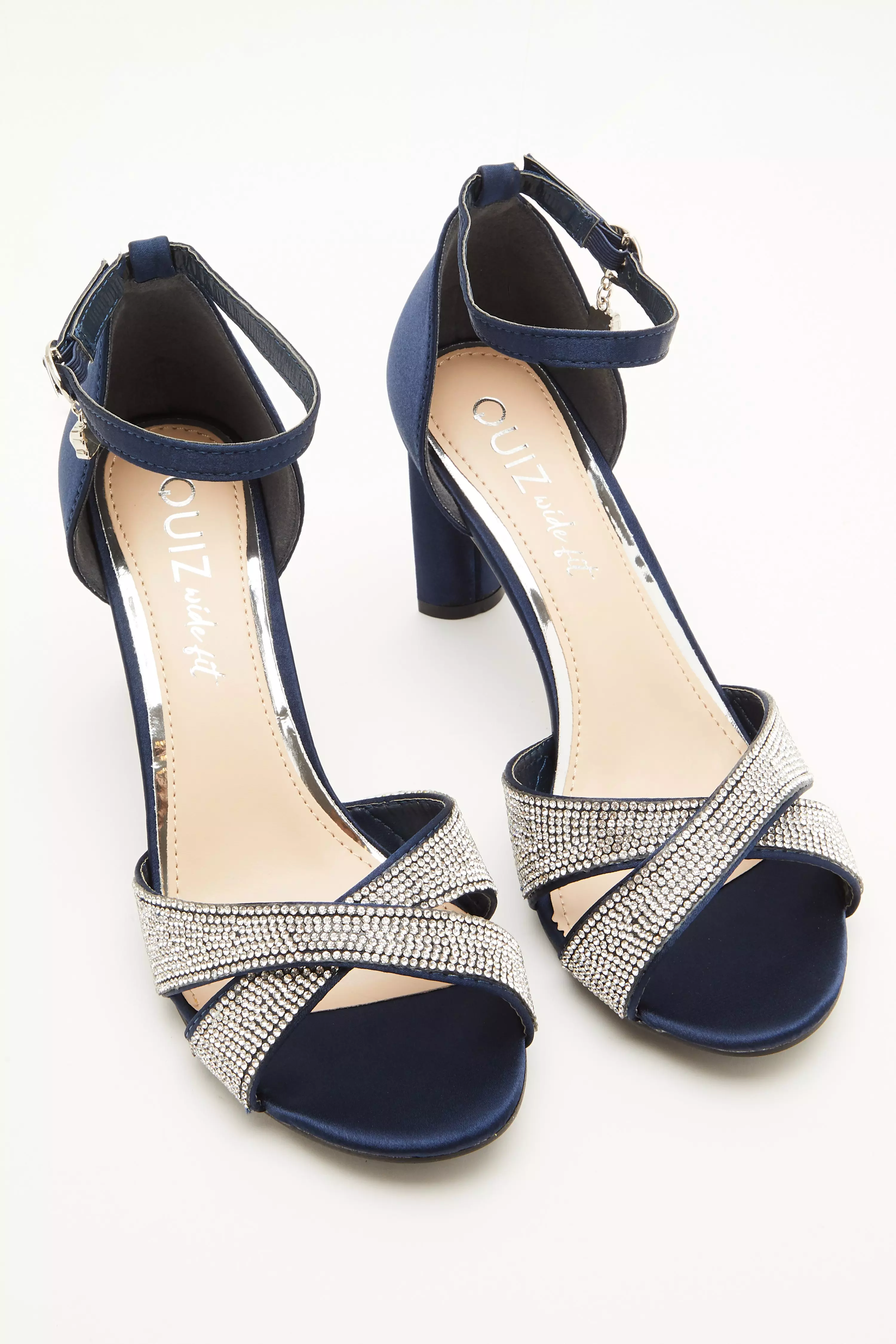 Wide Fit Navy Diamante Heeled Sandal