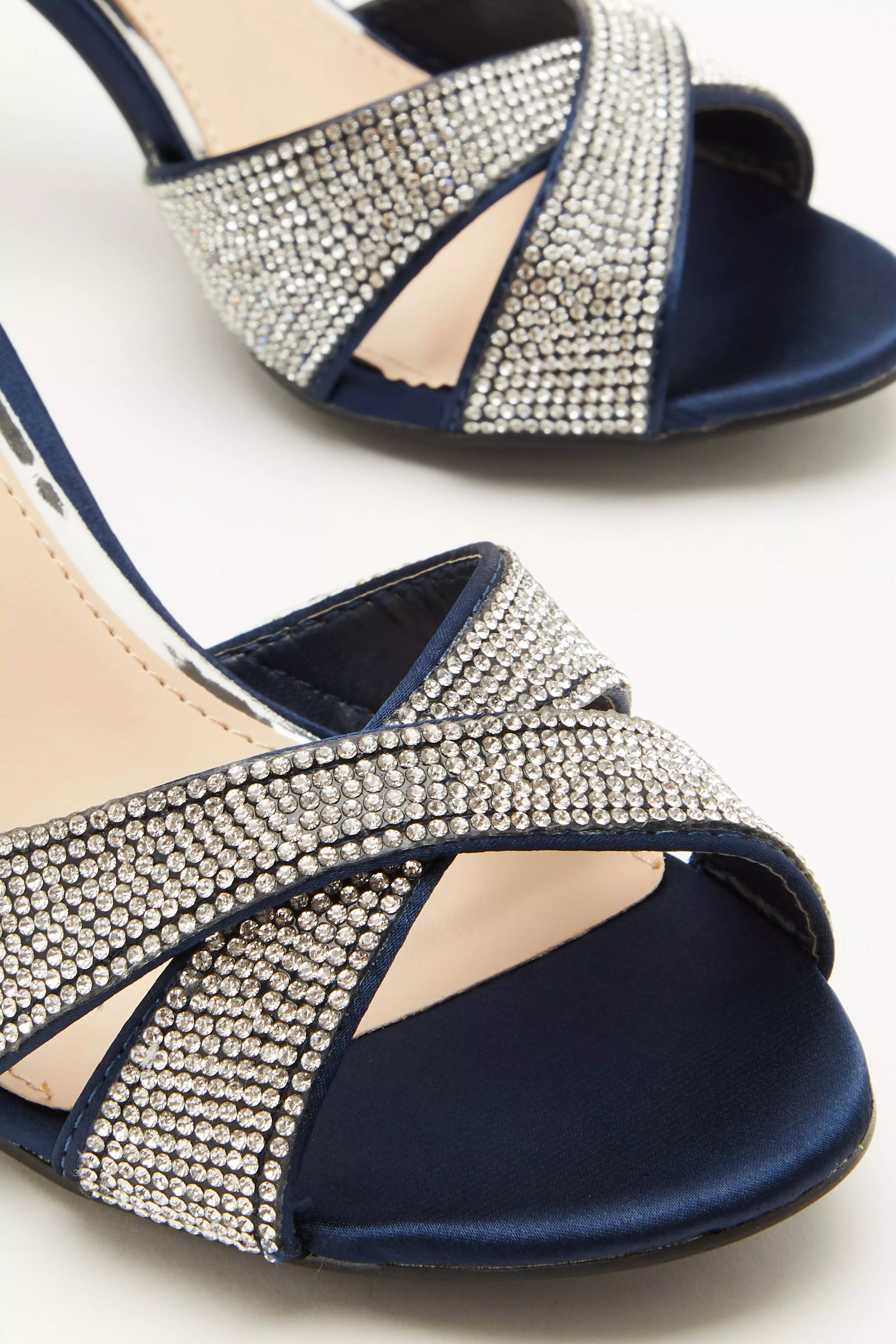 Wide Fit Navy Diamante Heeled Sandal