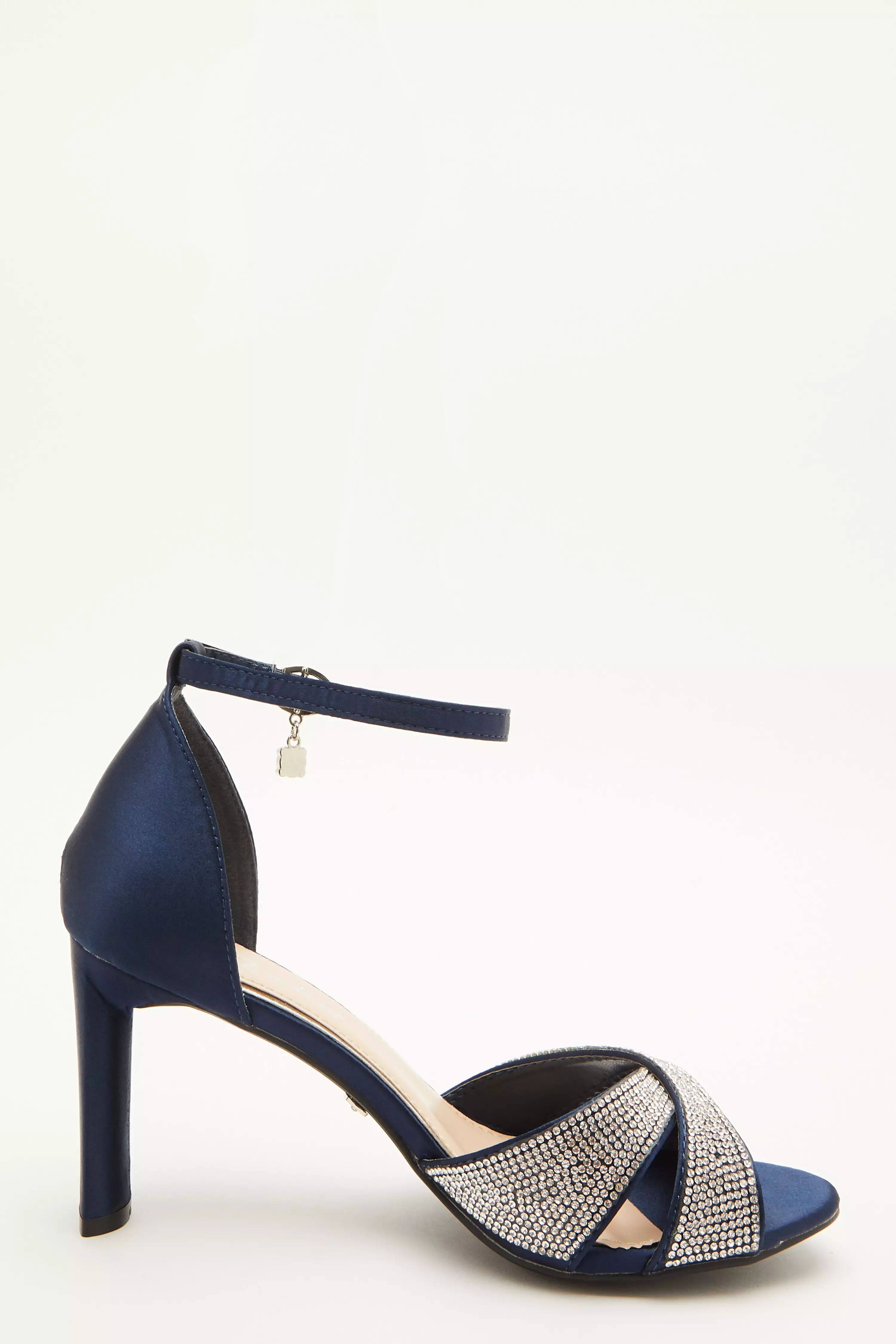 Wide Fit Navy Diamante Heeled Sandal