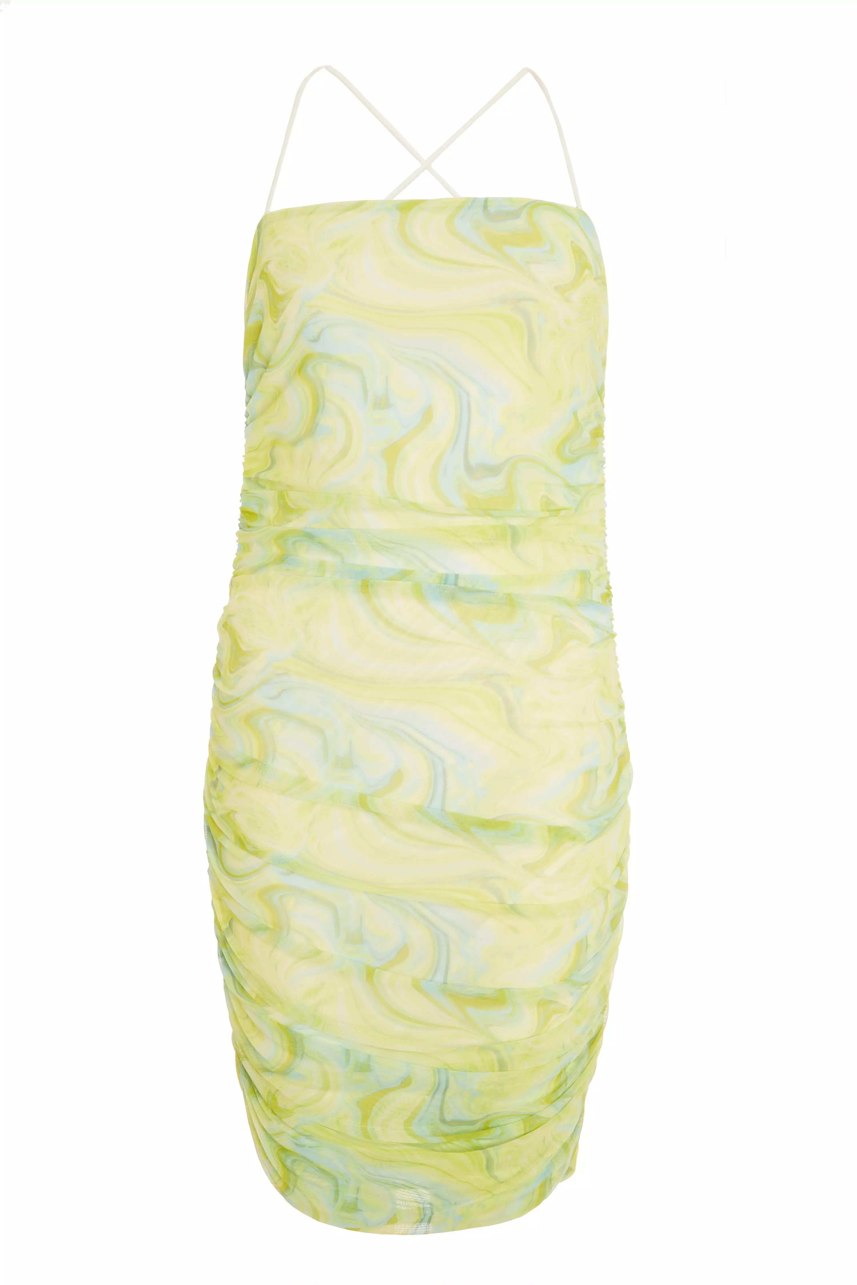 Lime Marble Print Ruched Mini Dress