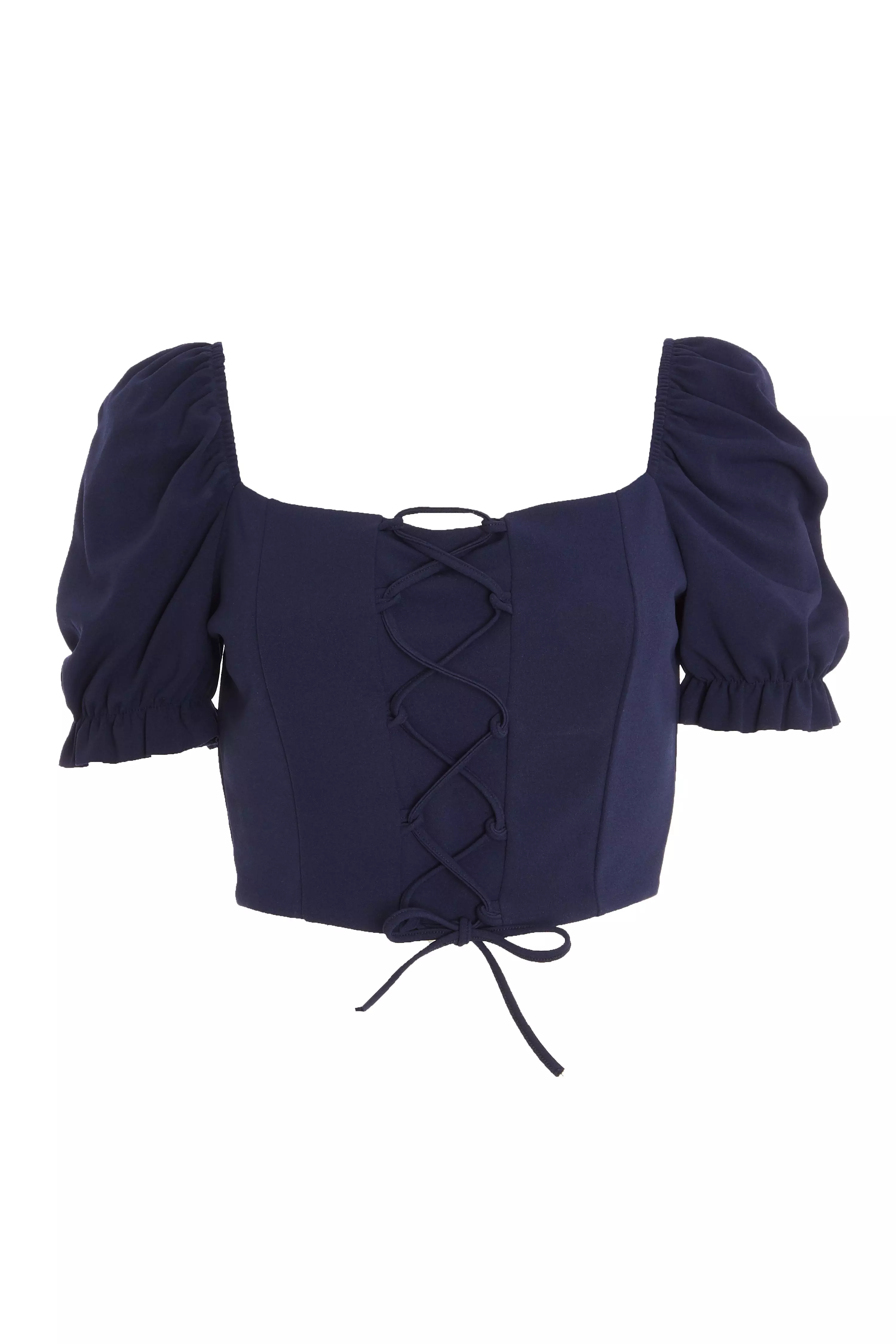 Navy Sweetheart Crop Top