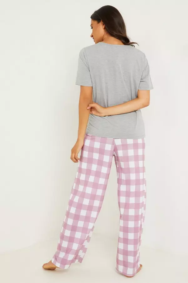 Grey Check Long Pyjama Set