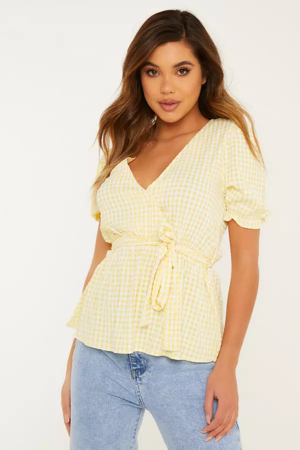 Yellow Gingham Wrap Top