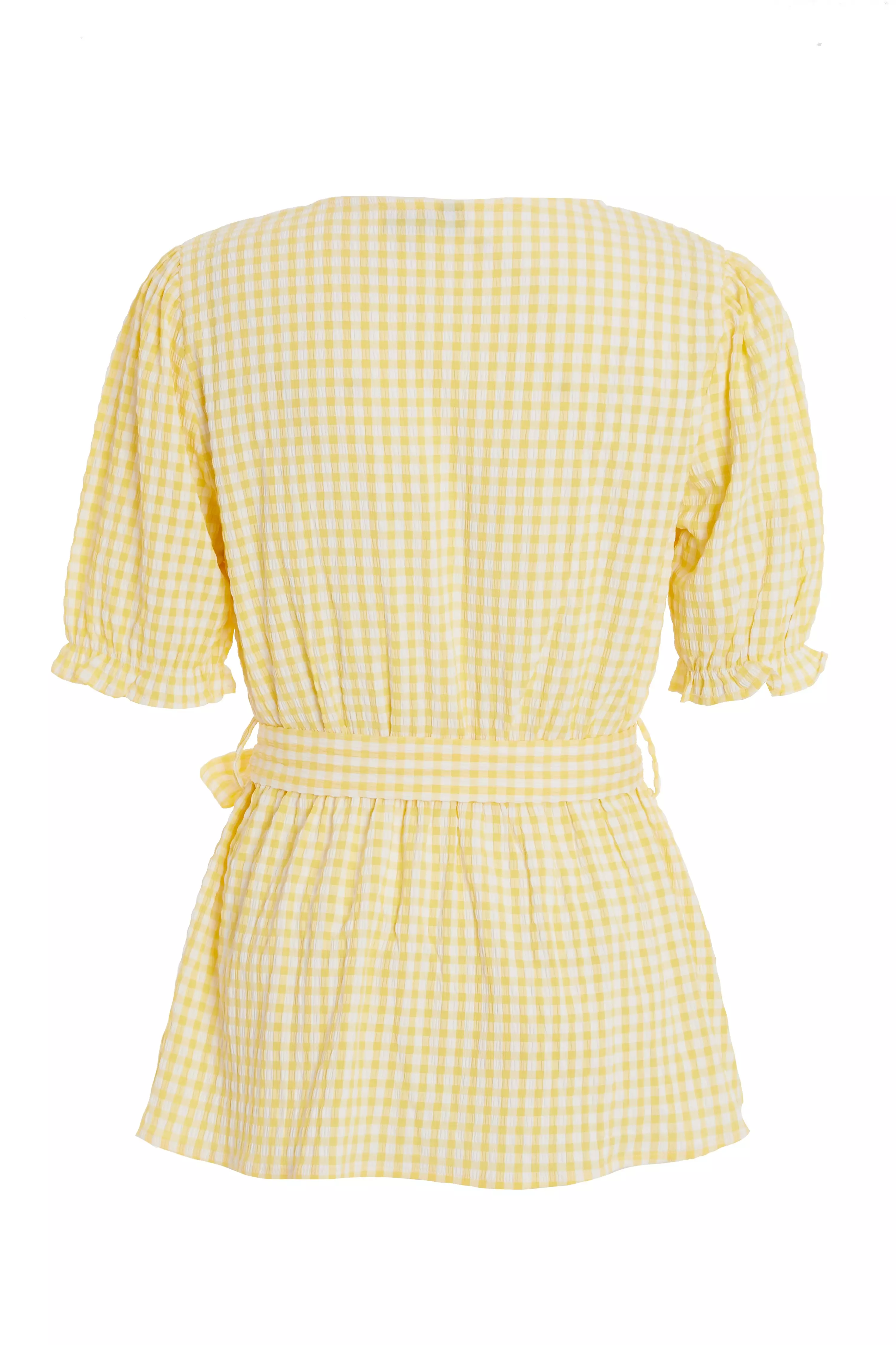 Yellow Gingham Wrap Top