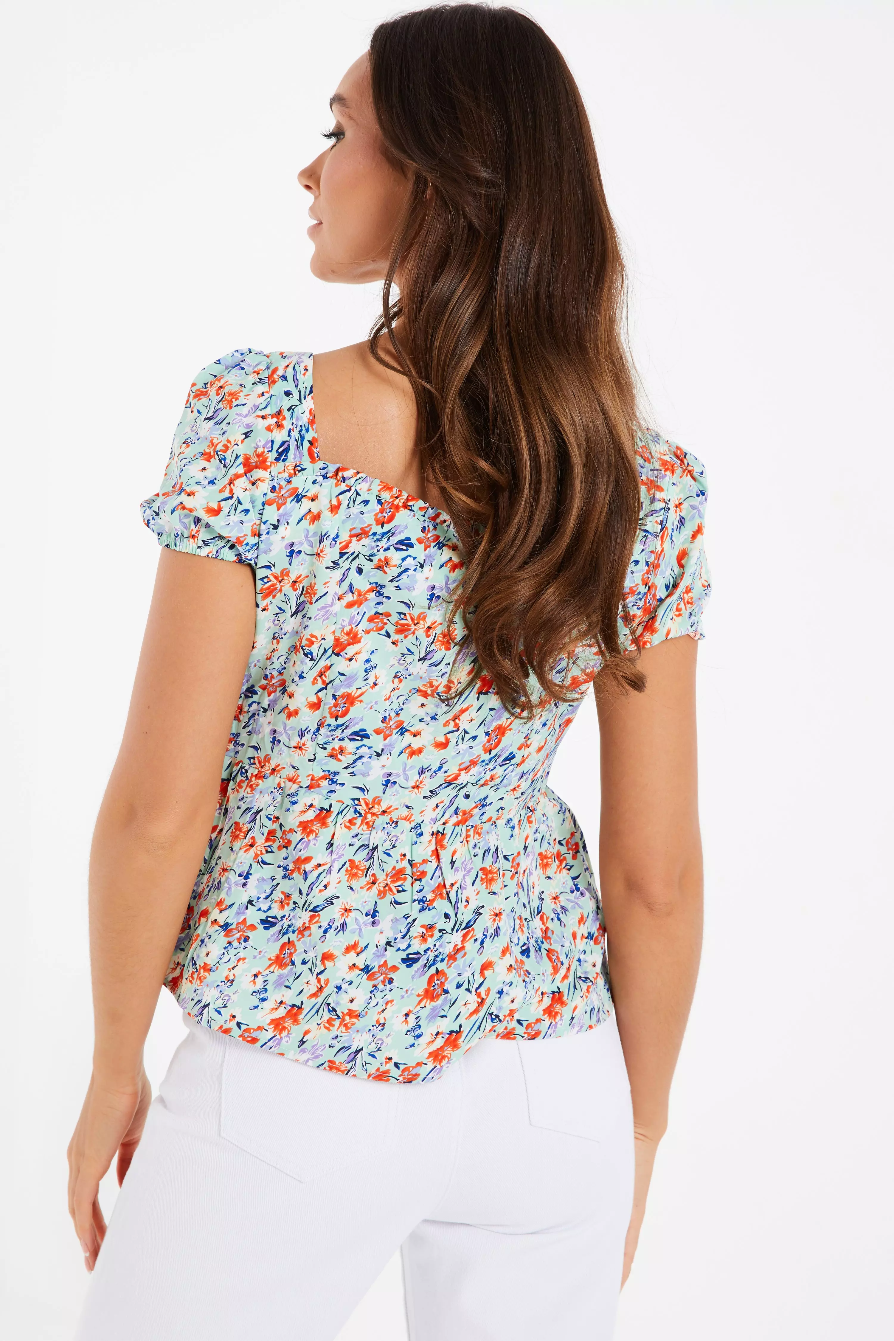 Mint Floral Peplum Top