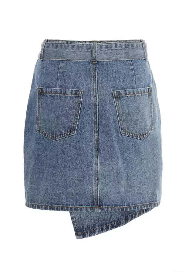 Blue Denim Wrap Mini Skirt