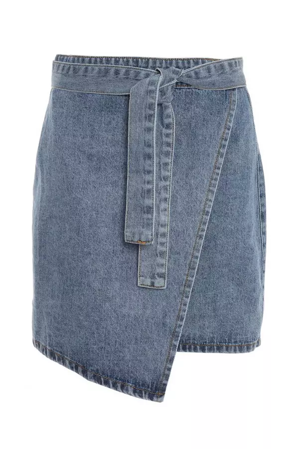 Blue Denim Wrap Mini Skirt