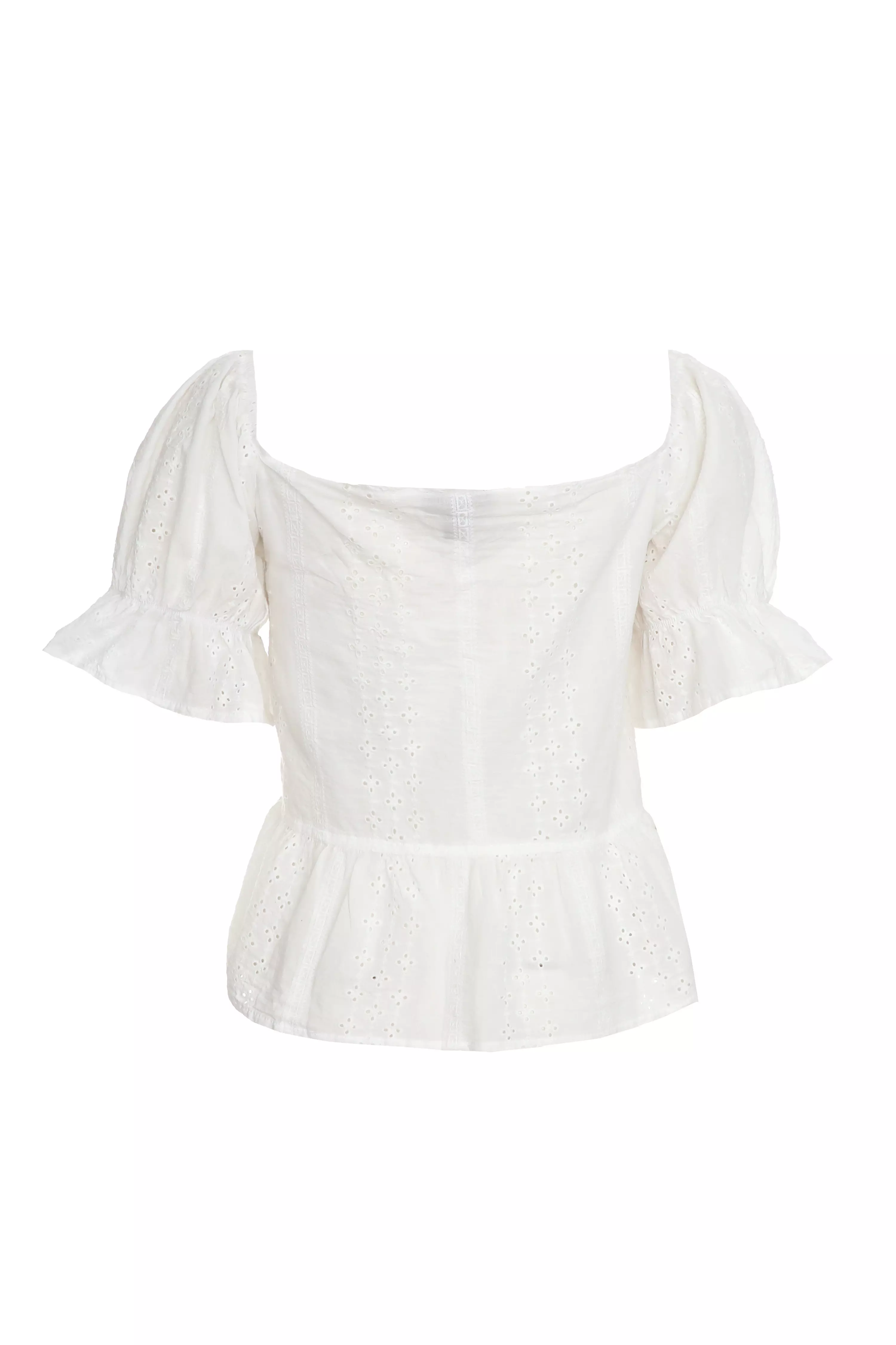 White Broderie Peplum Top