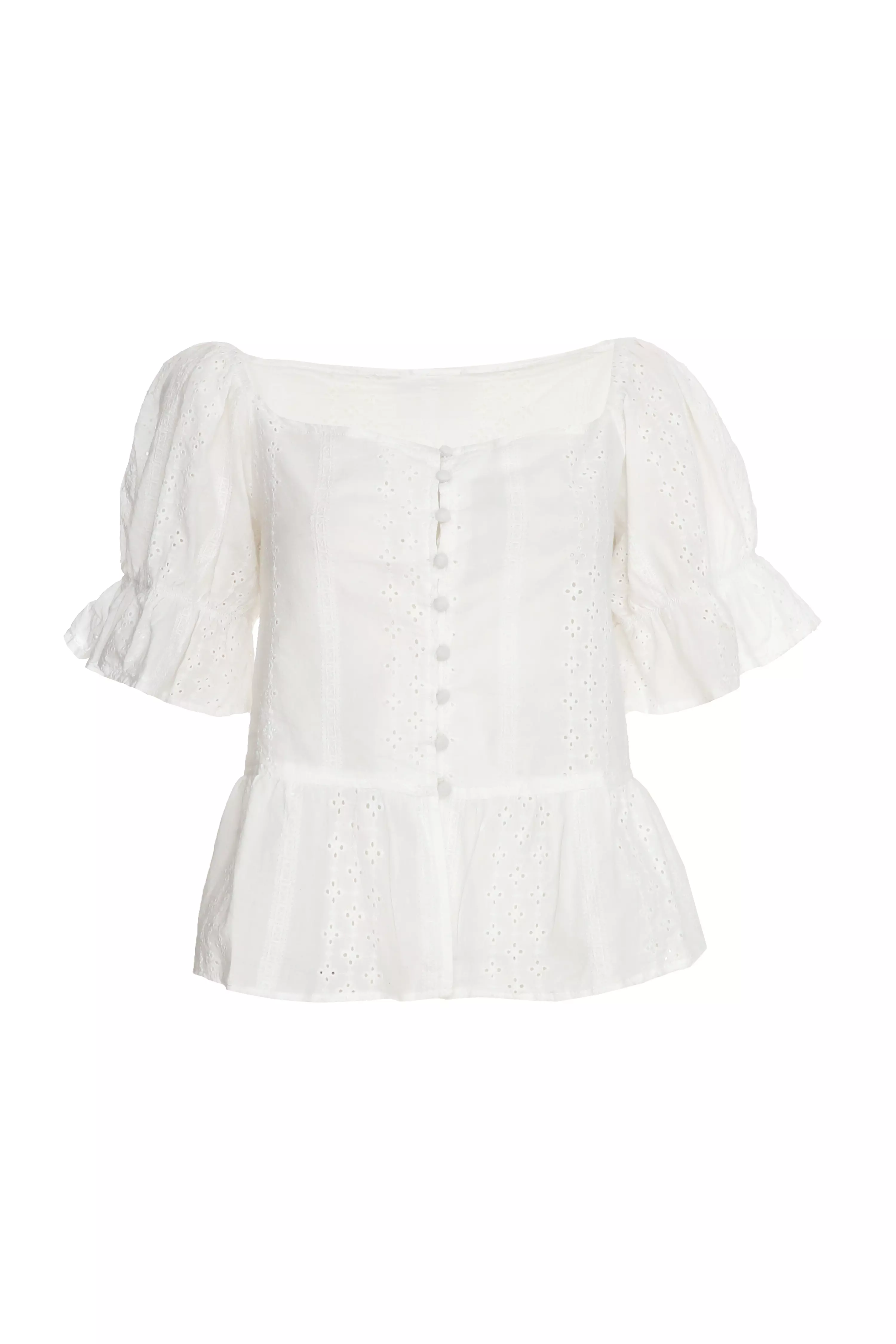 White Broderie Peplum Top