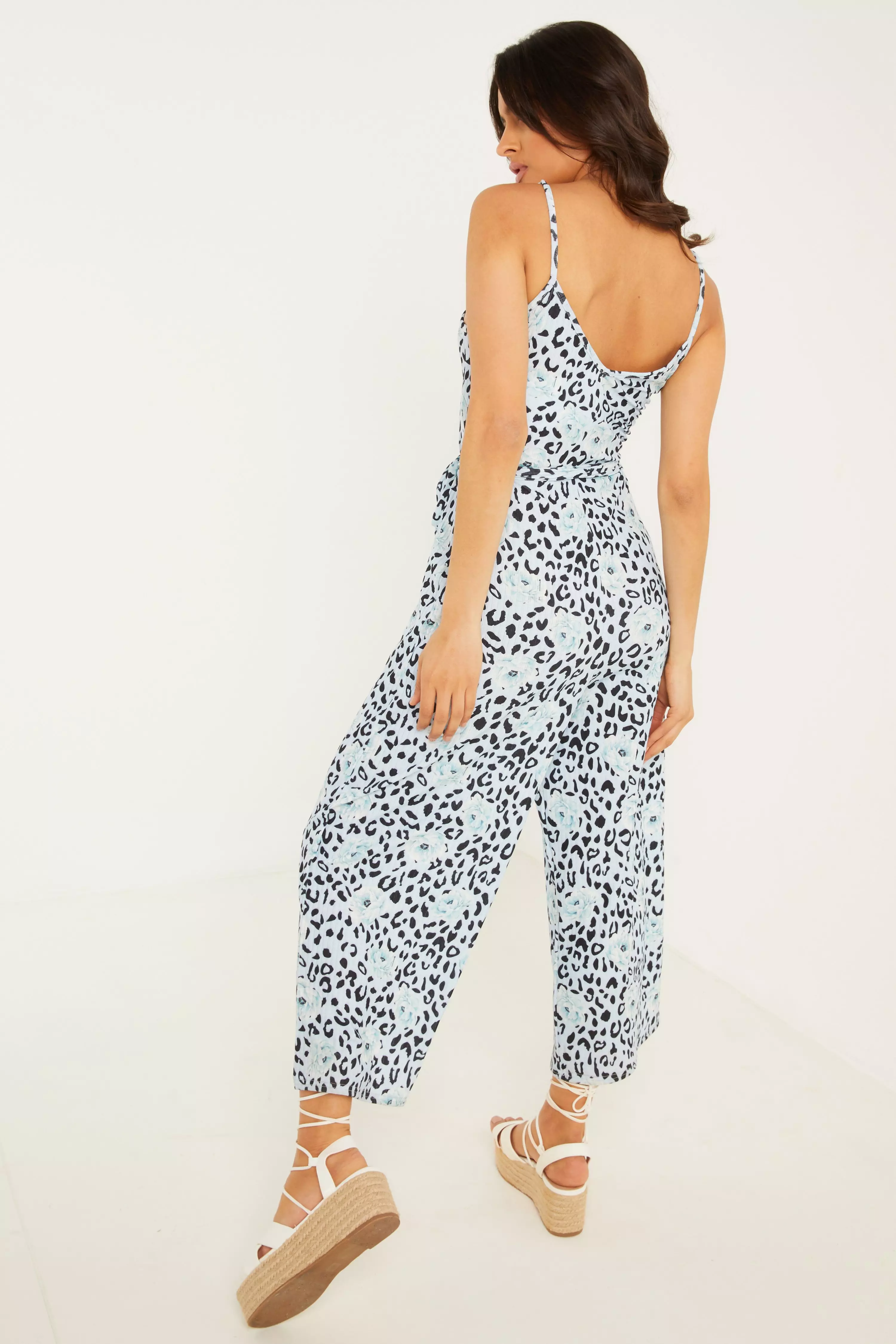 Blue Animal Print Culotte Jumpsuit