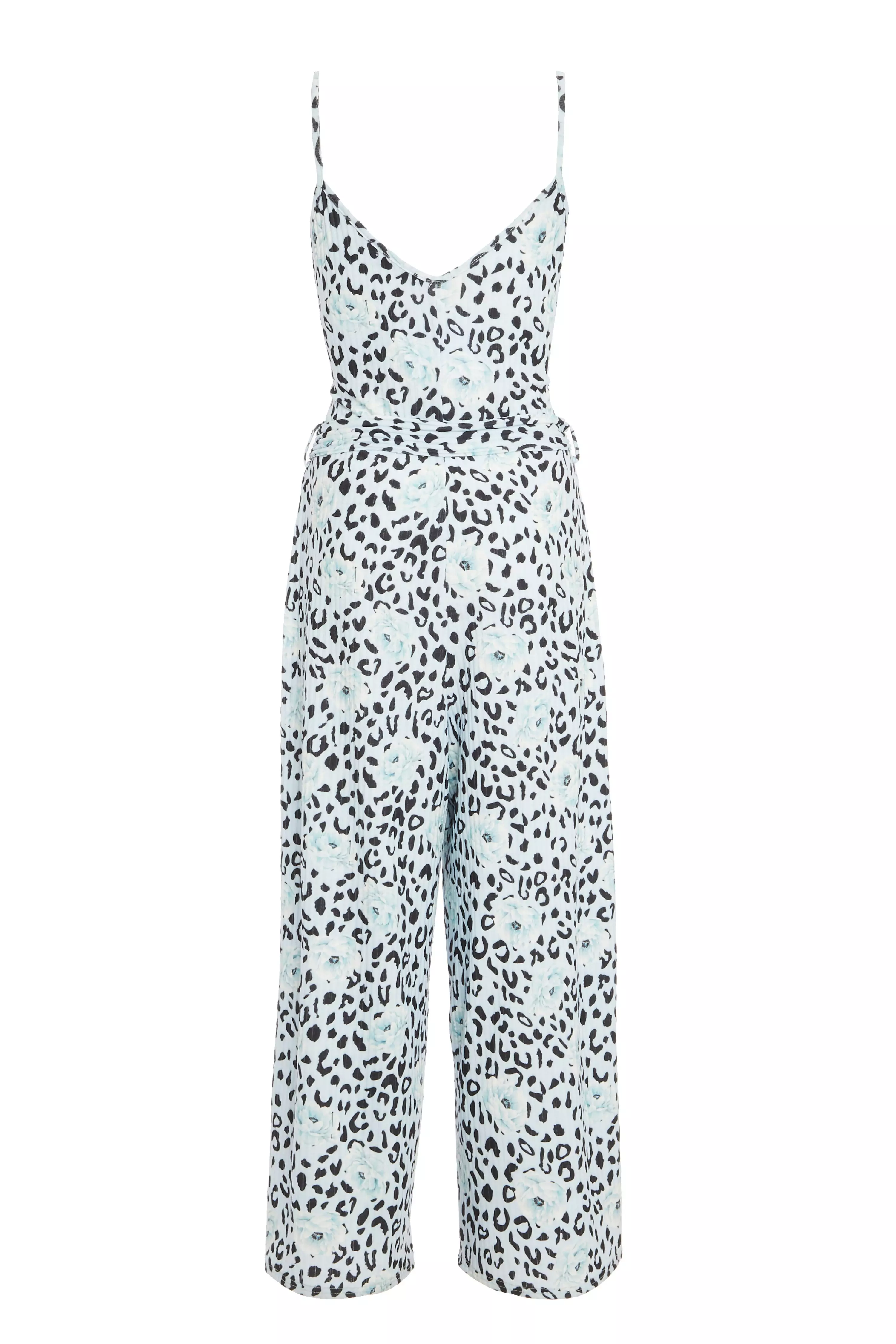 Blue Animal Print Culotte Jumpsuit