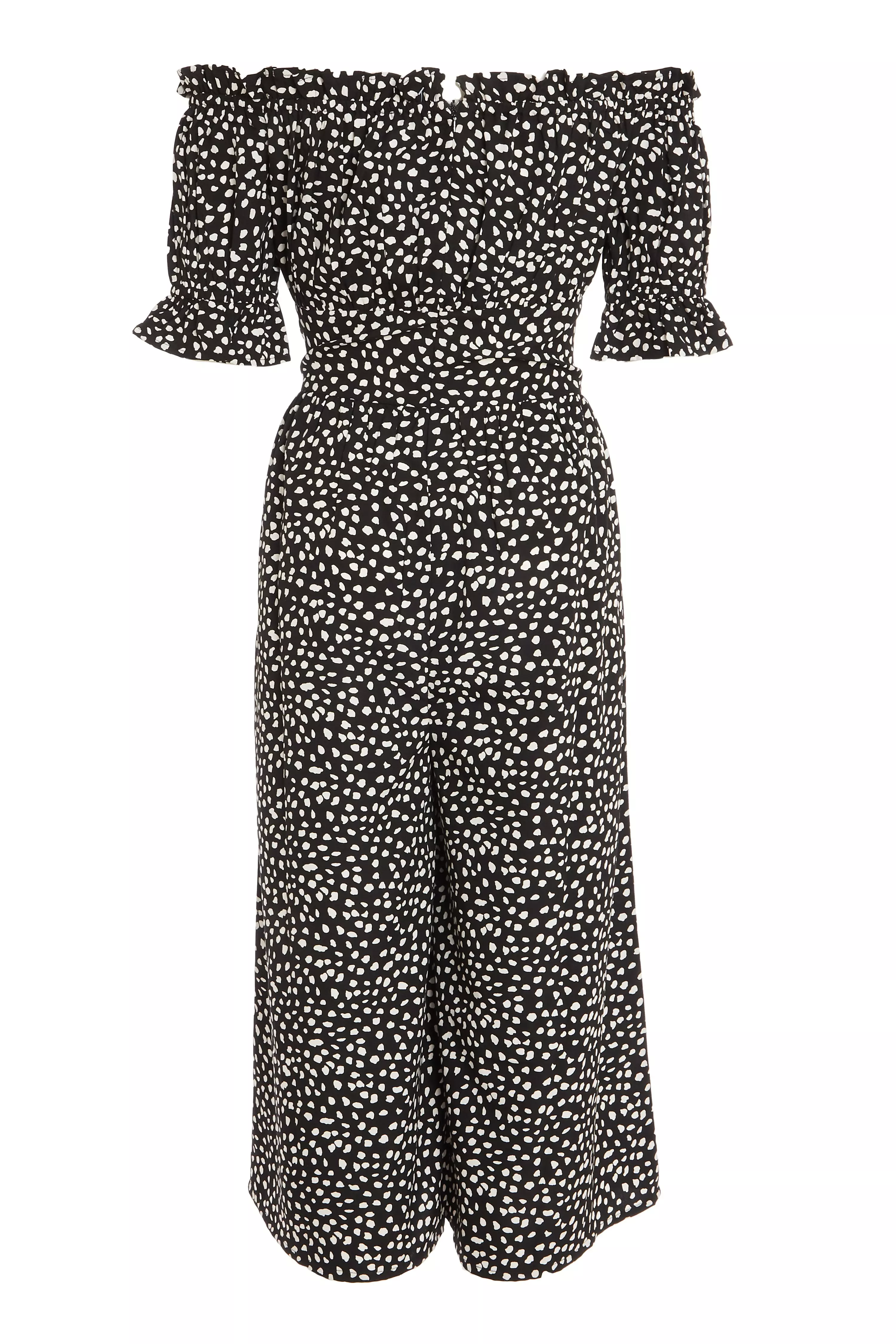 Black Smudge Spot Print Bardot Jumpsuit