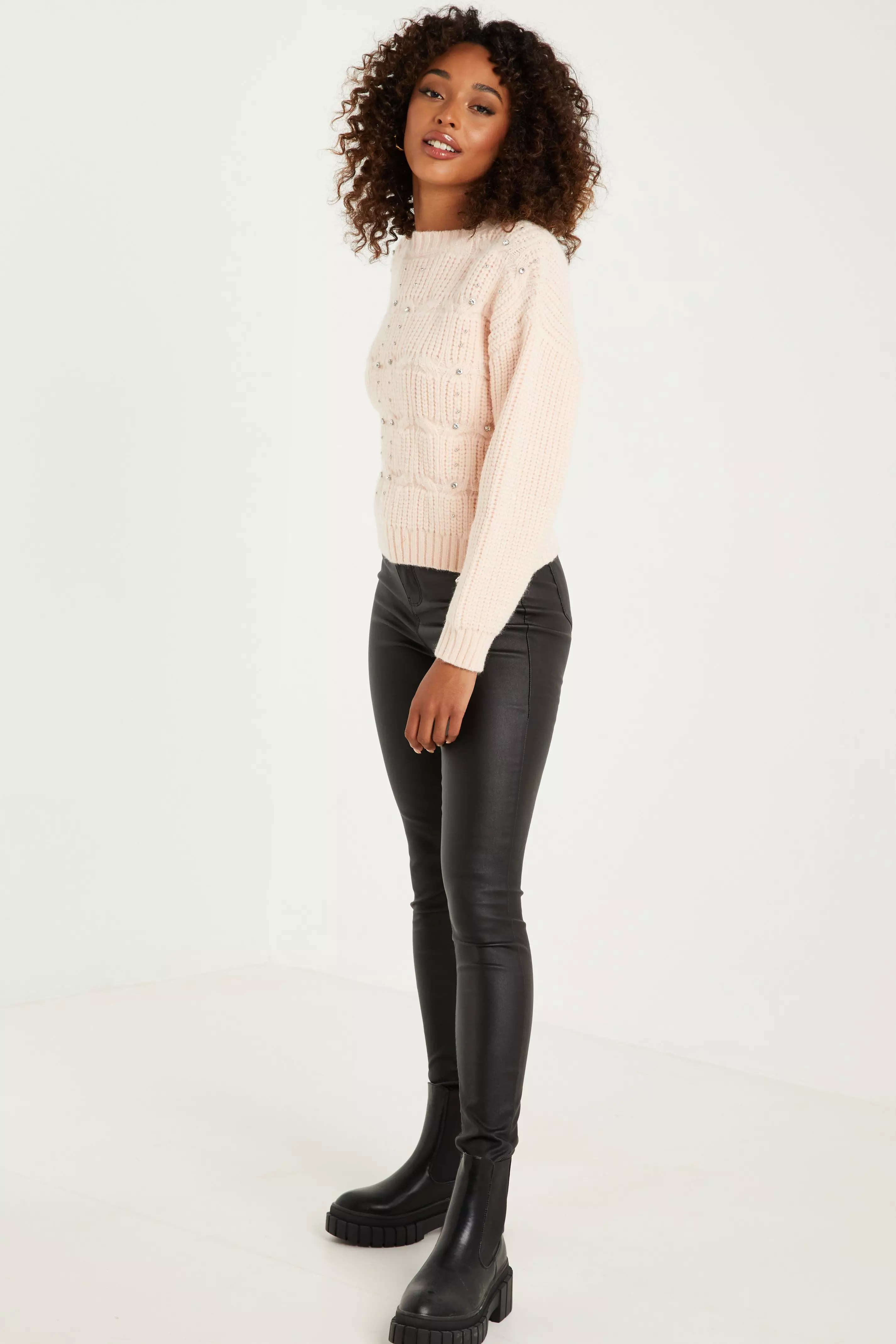 Pale Pink Cable Knit Jumper
