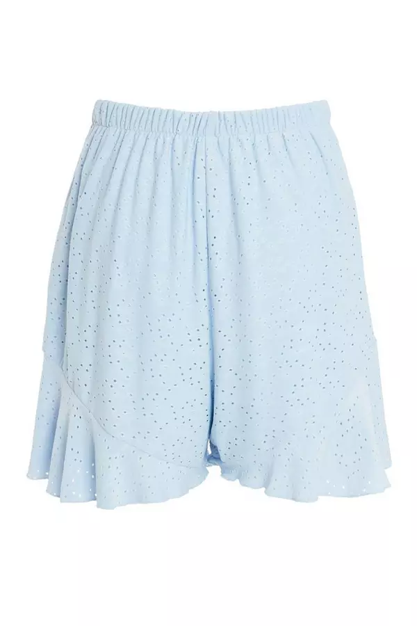Blue Broderie Frill Shorts