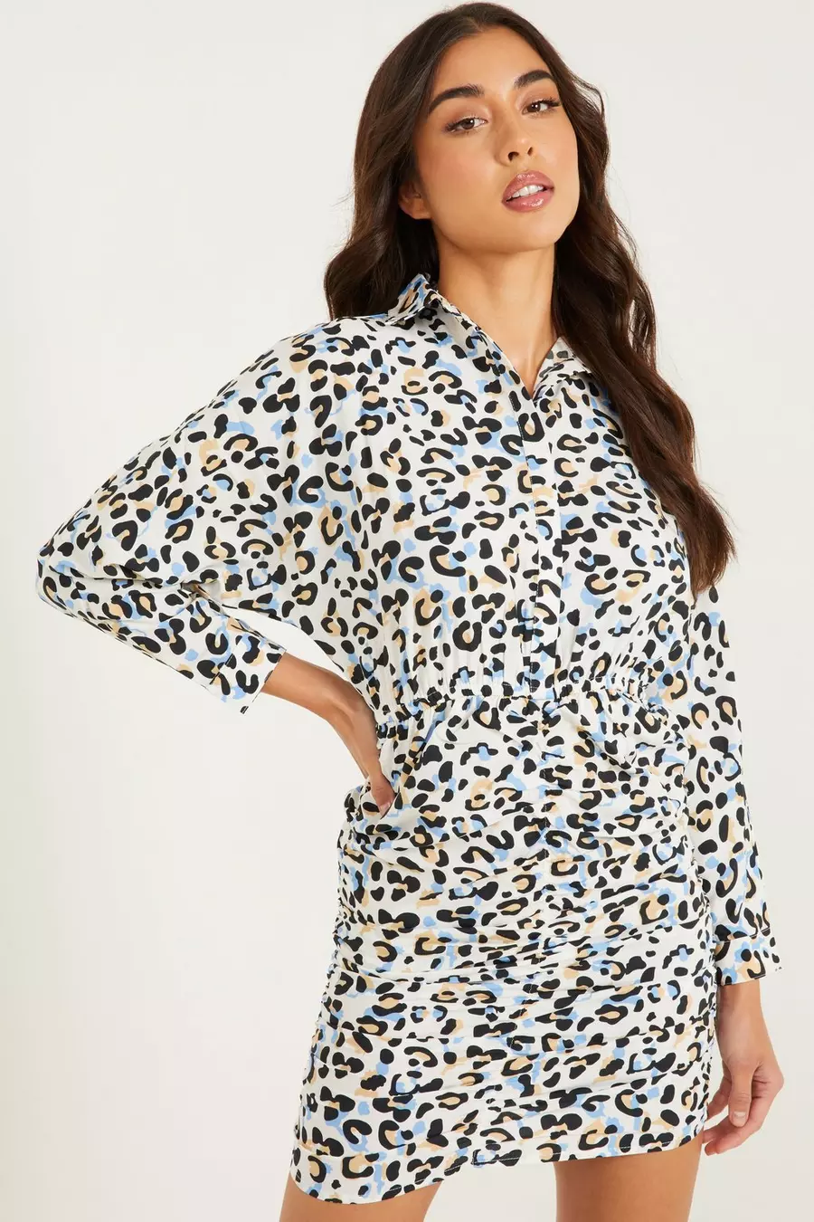 Blue Leopard Print Shirt Dress QUIZ Clothing