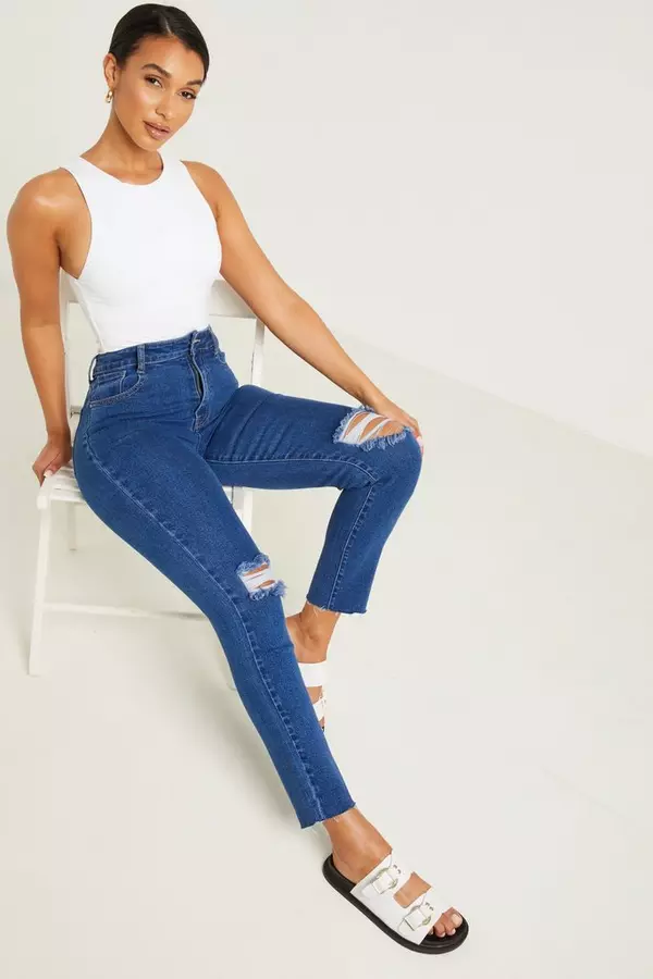 Blue Ripped Mom Jeans