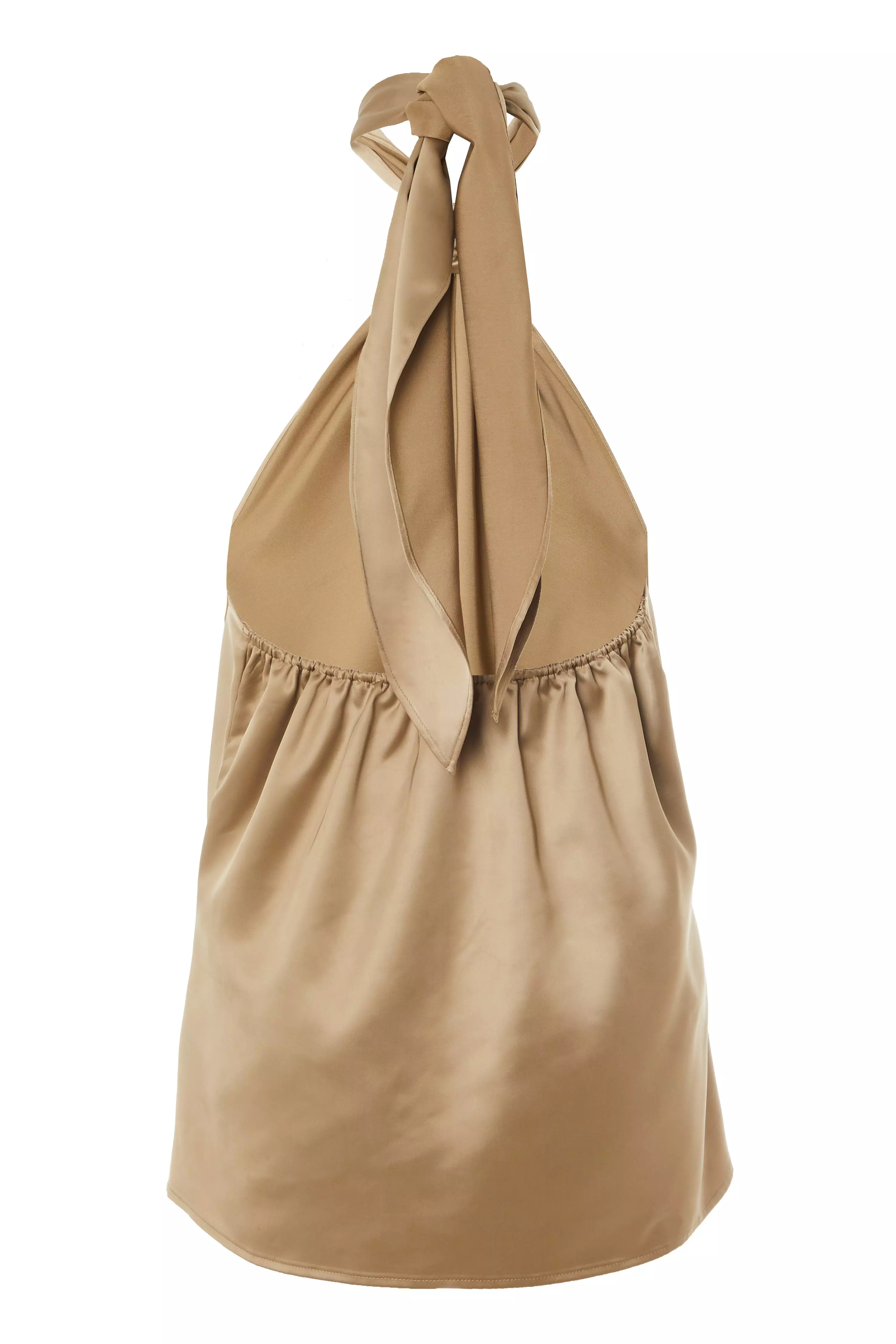 Khaki Satin Halterneck Top