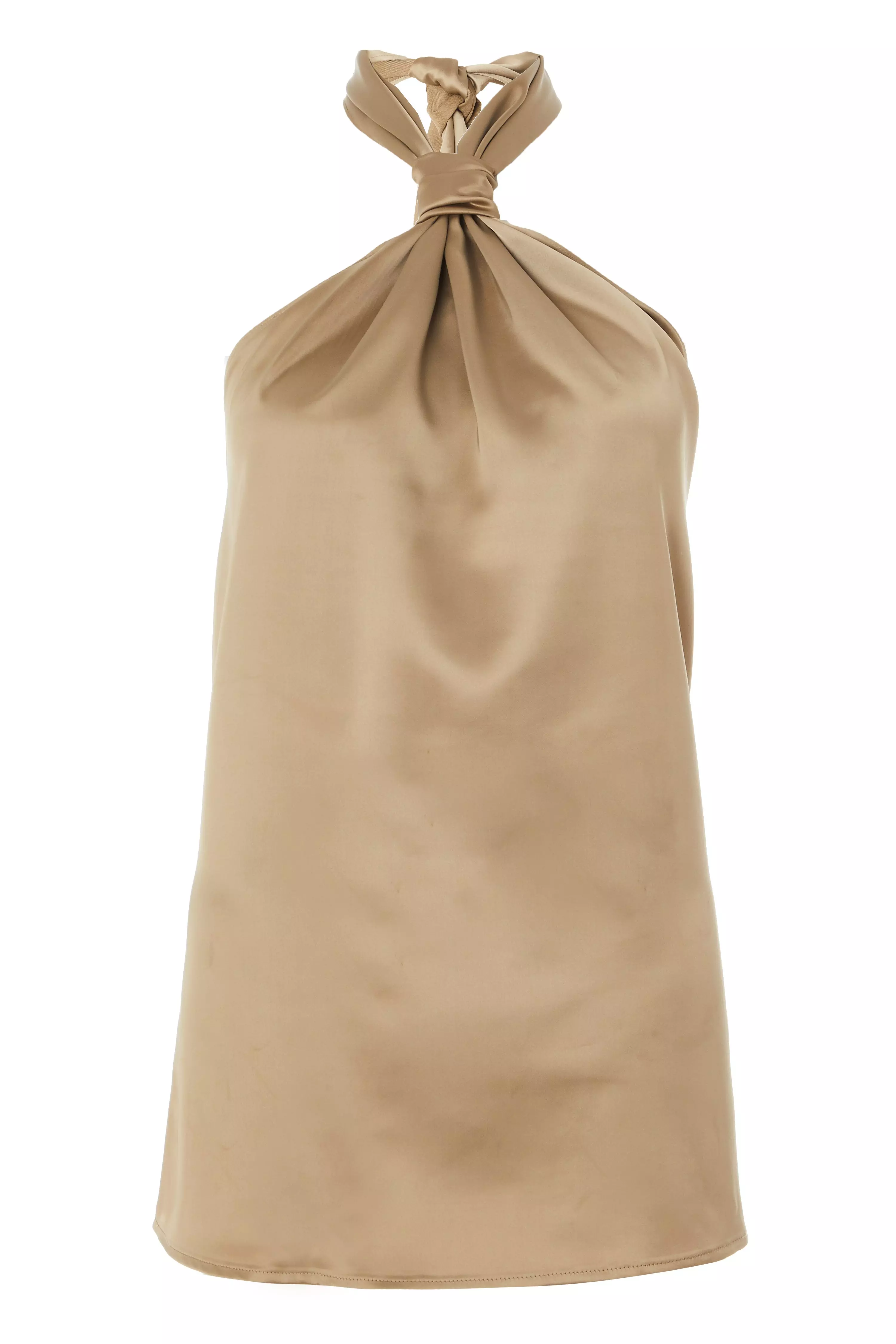 Khaki Satin Halterneck Top