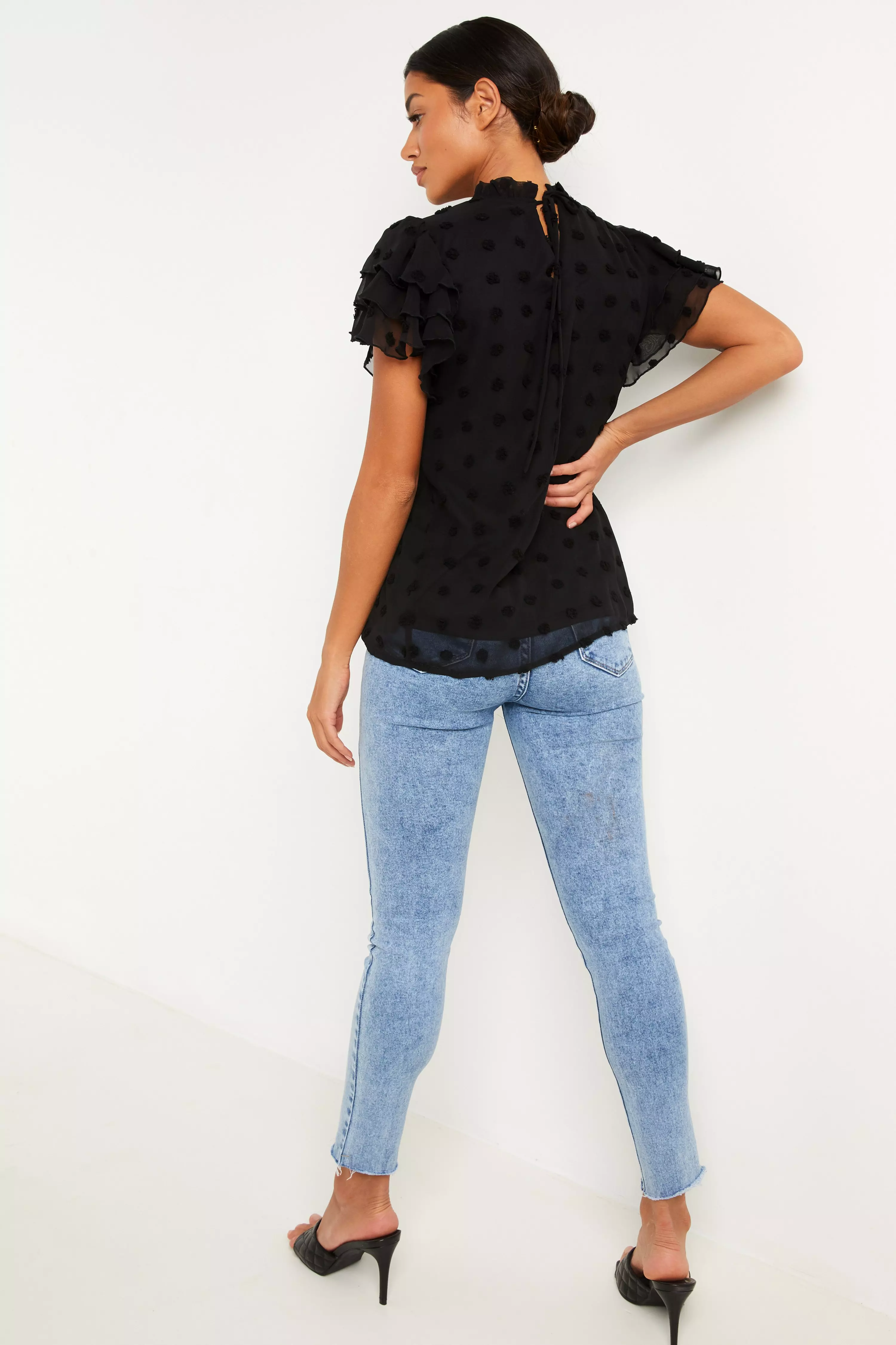 Black Mesh Frill Top