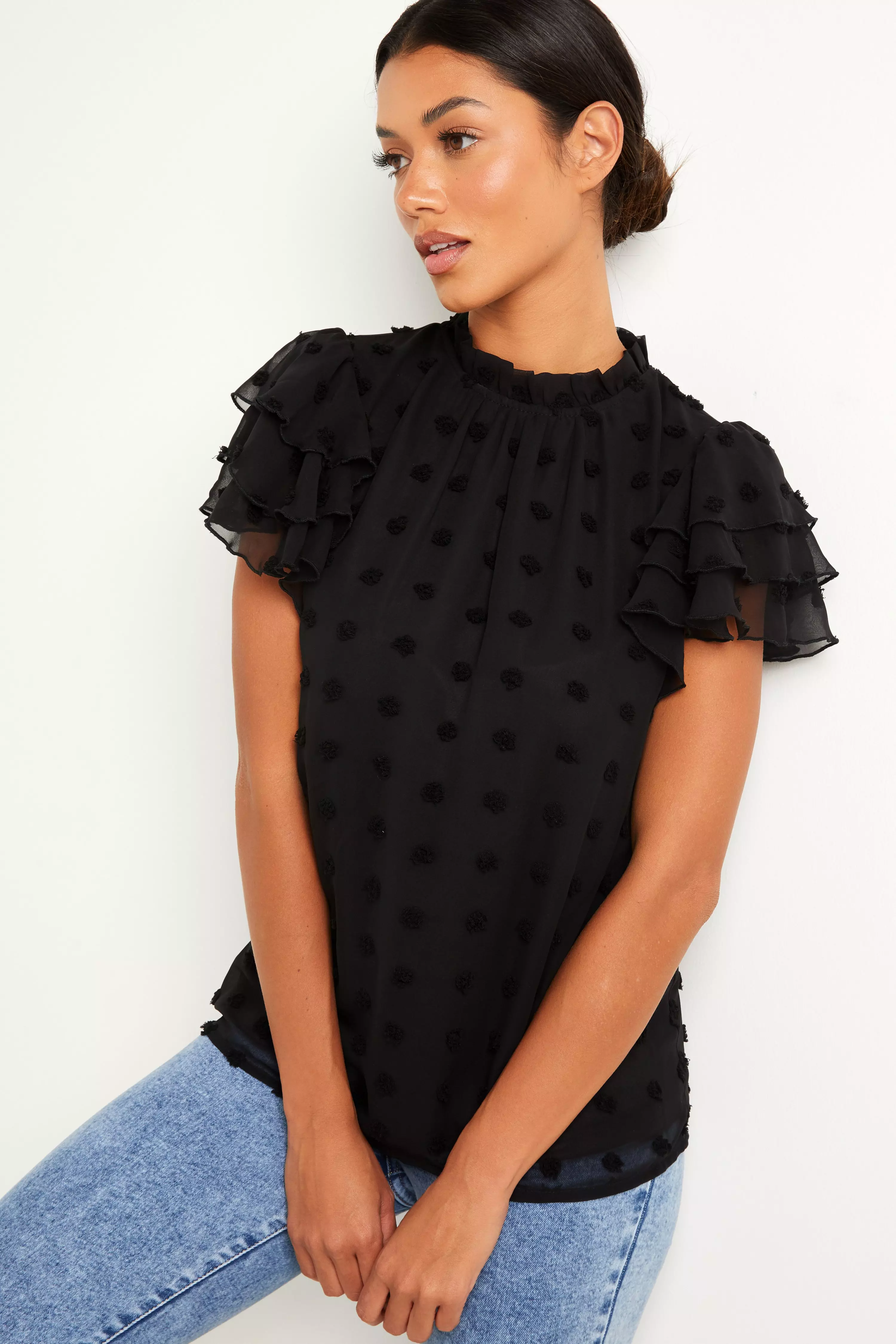 Black Mesh Frill Top