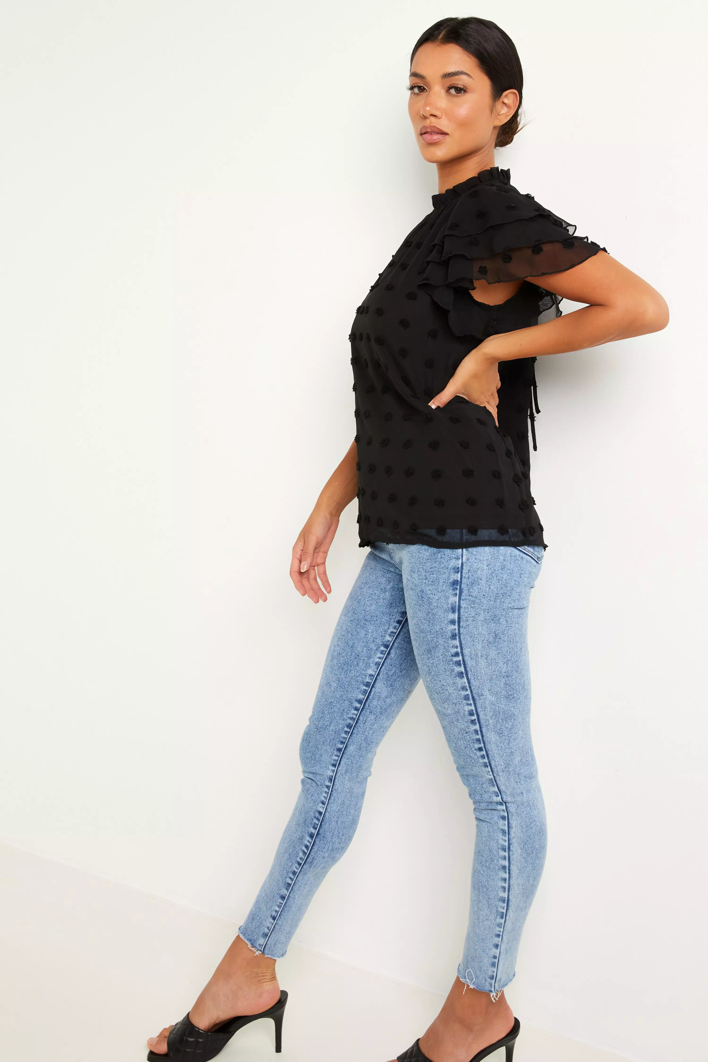 Black Mesh Frill Top