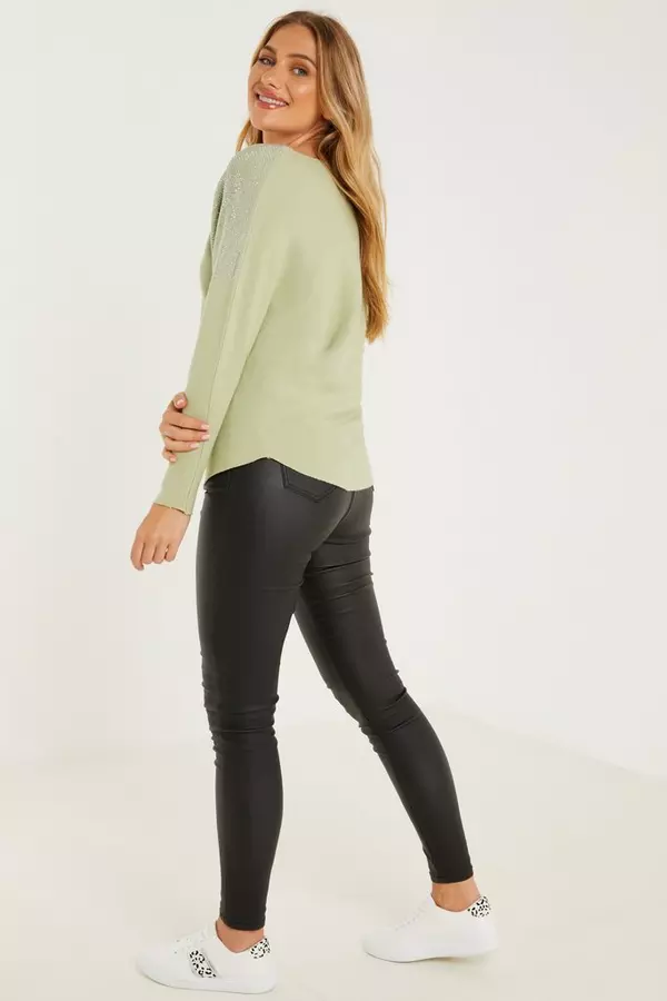 Sage Knitted Batwing Jumper