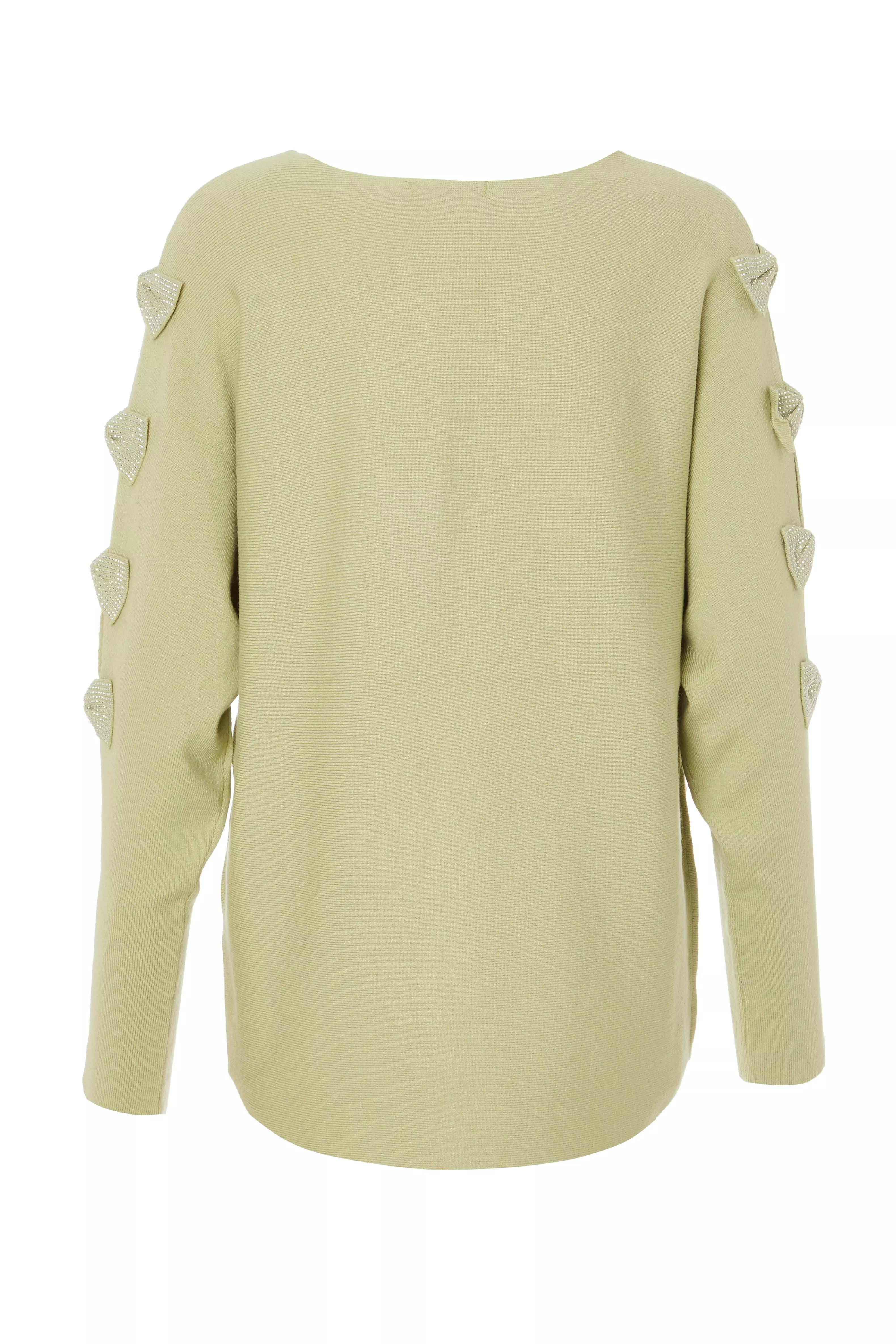 Sage Light Knit Diamante Bow Jumper