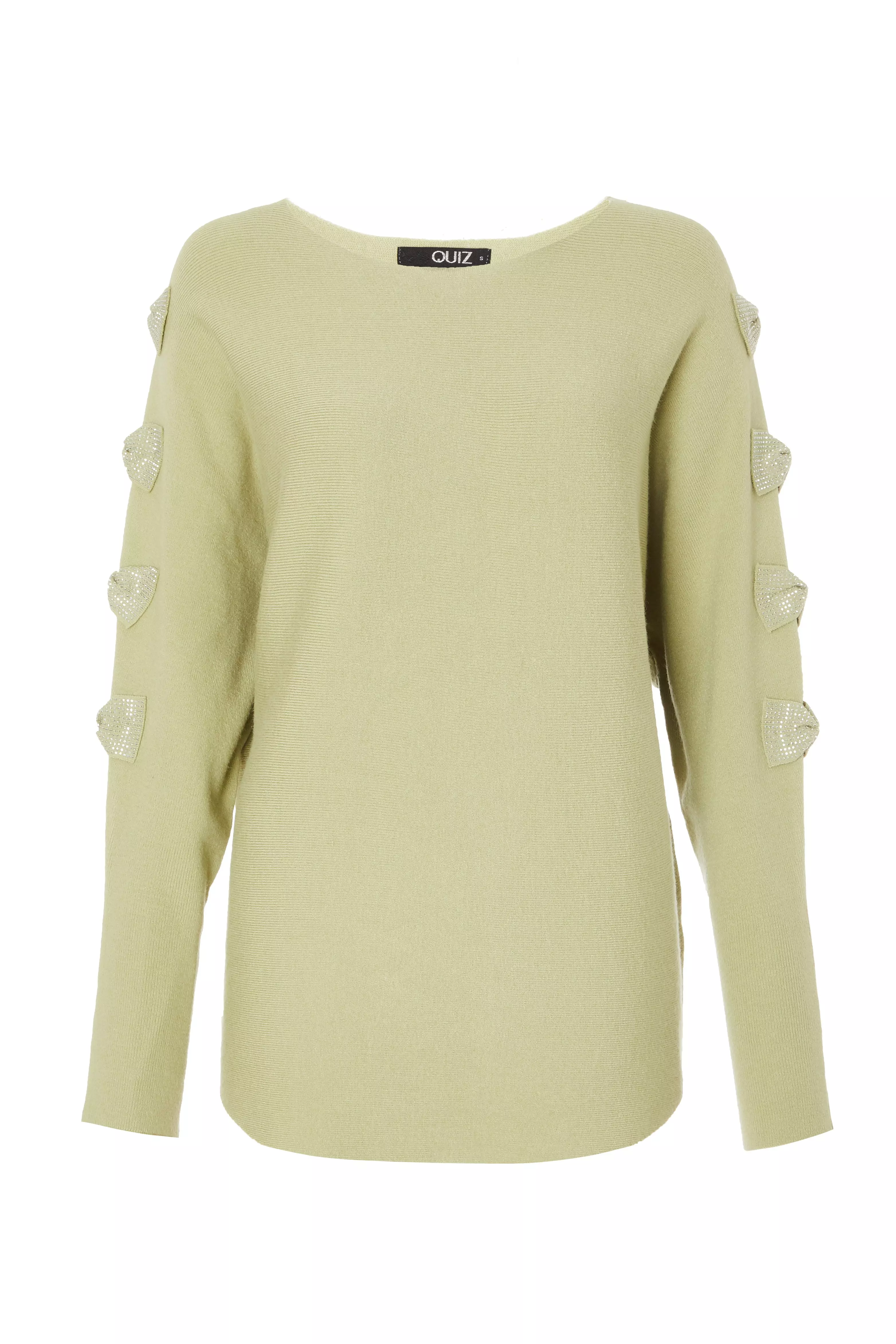 Sage Light Knit Diamante Bow Jumper