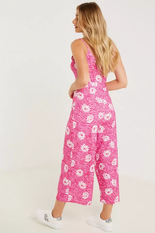 Pink Floral Culotte Jumpsuit