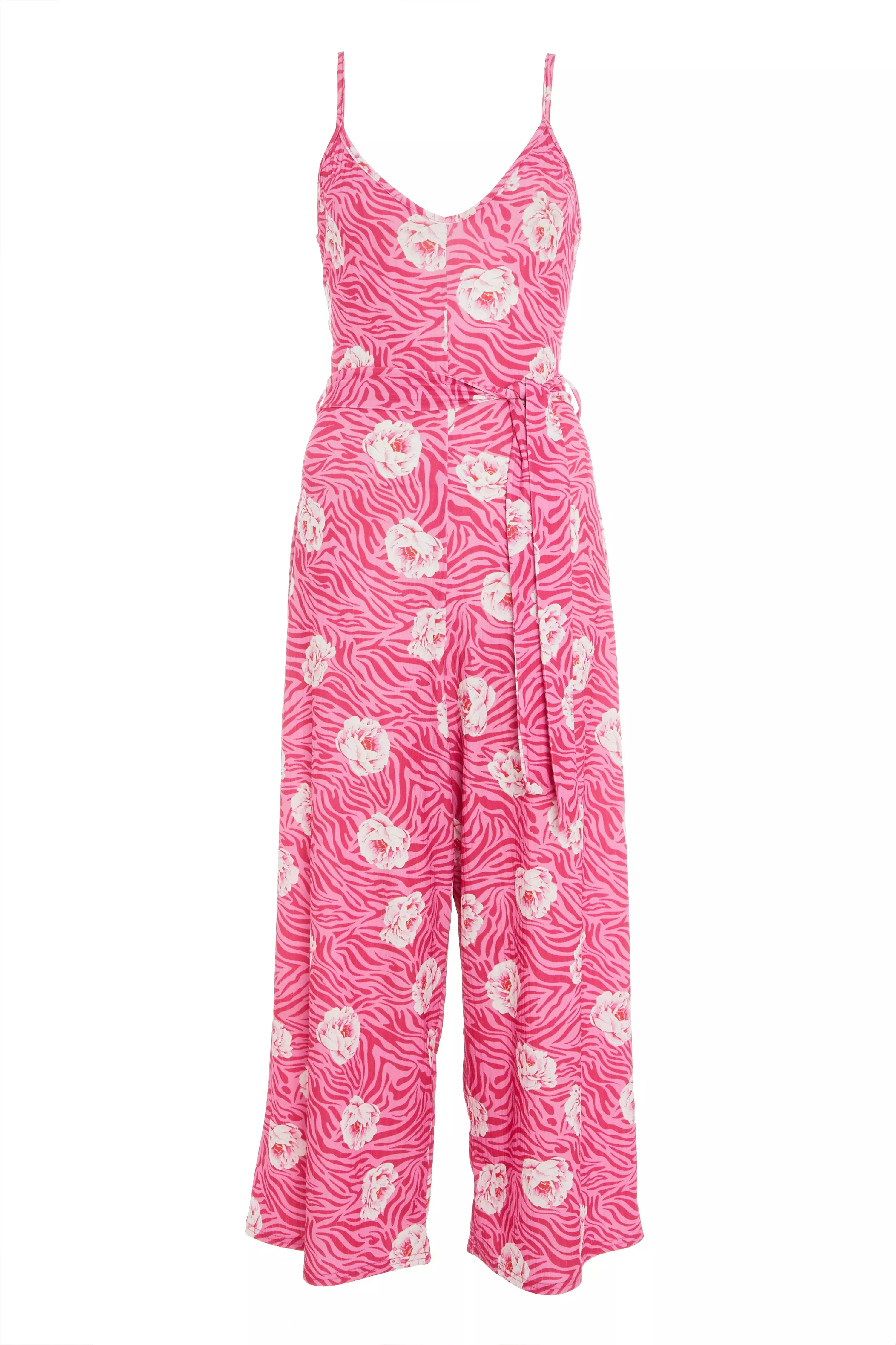 Pink Floral Culotte Jumpsuit