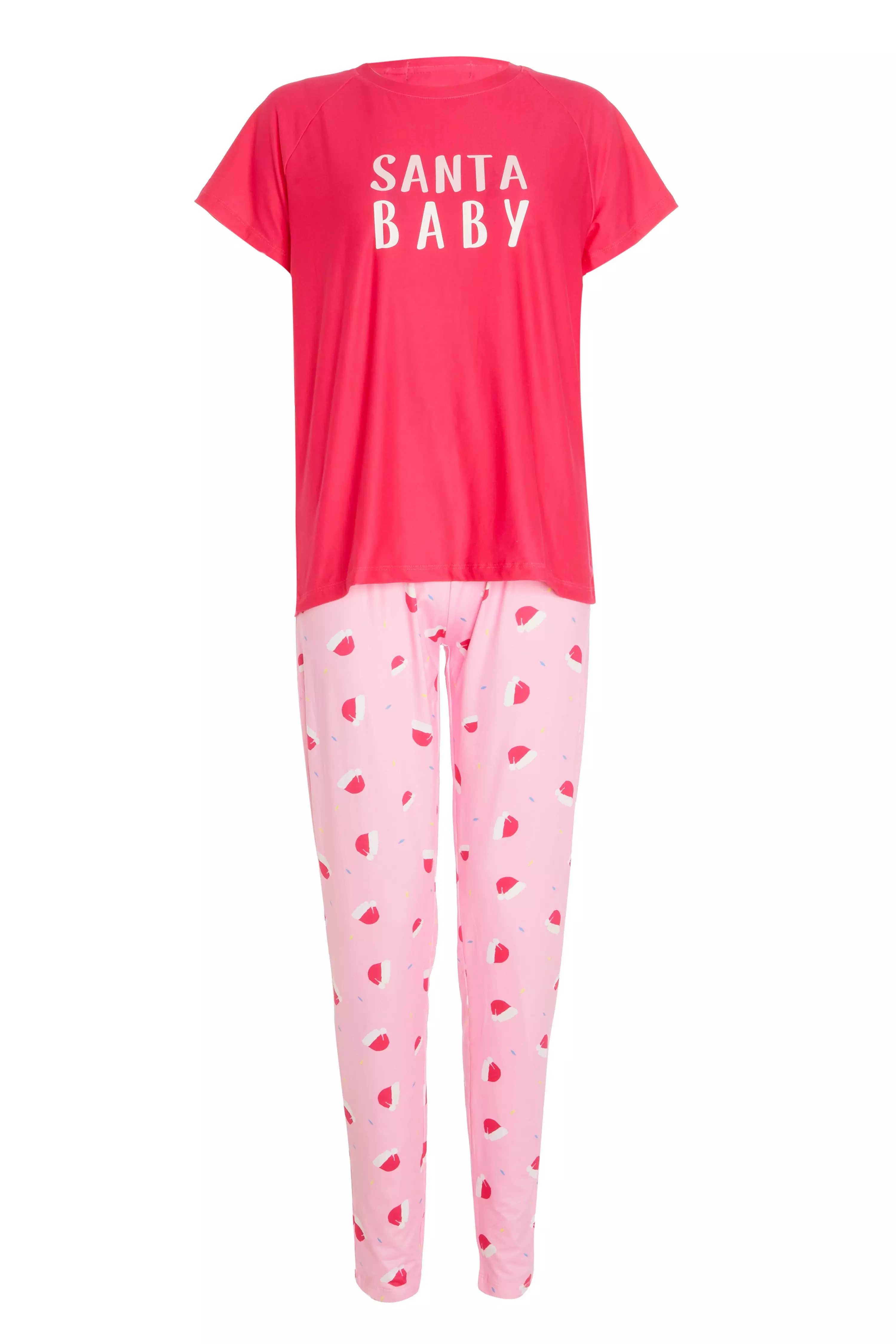 Pink Santa Hat Print Pyjama Set