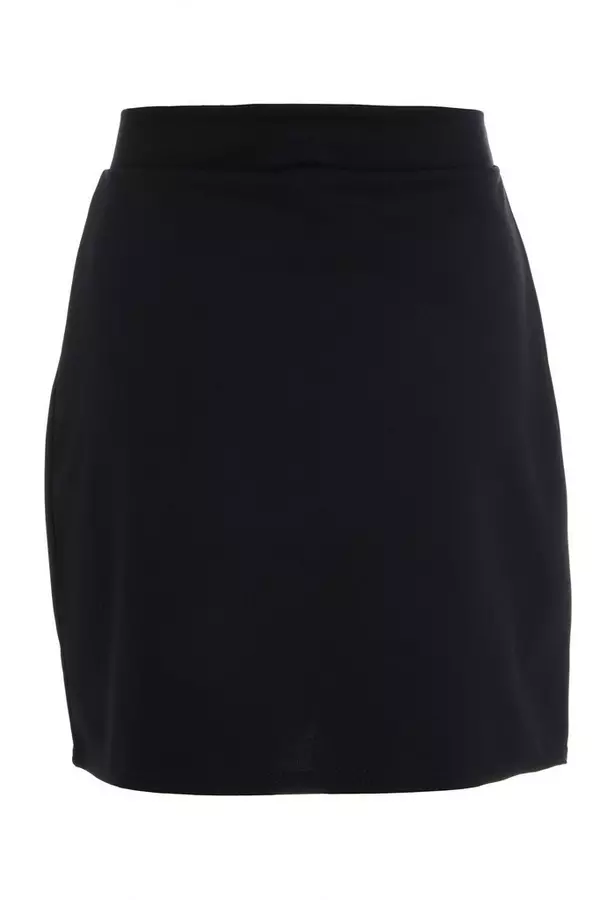 Black Button Front Mini Skirt