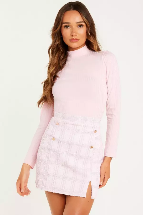 Pink Ribbed Turtle Neck Top