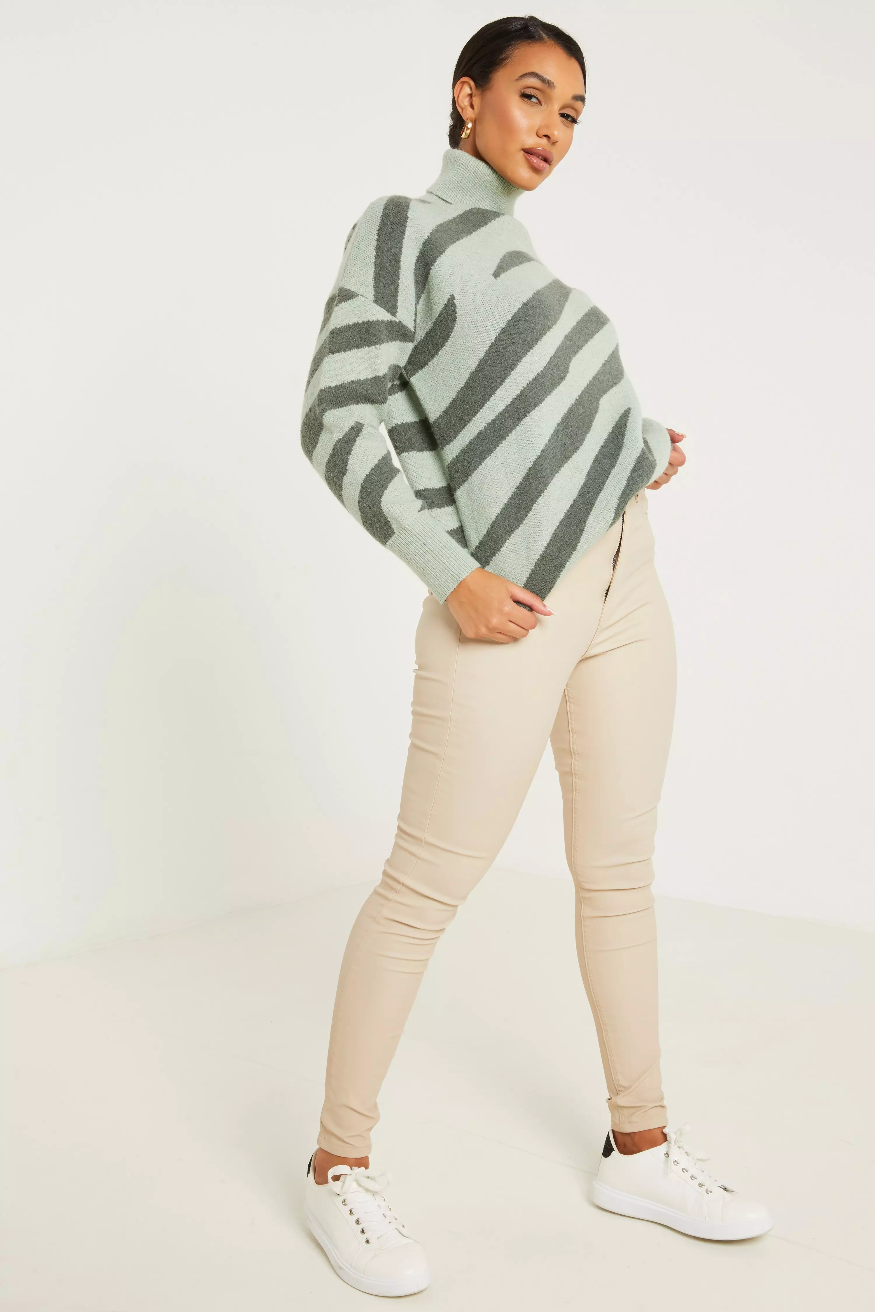 Sage Zebra Print Knitted Jumper