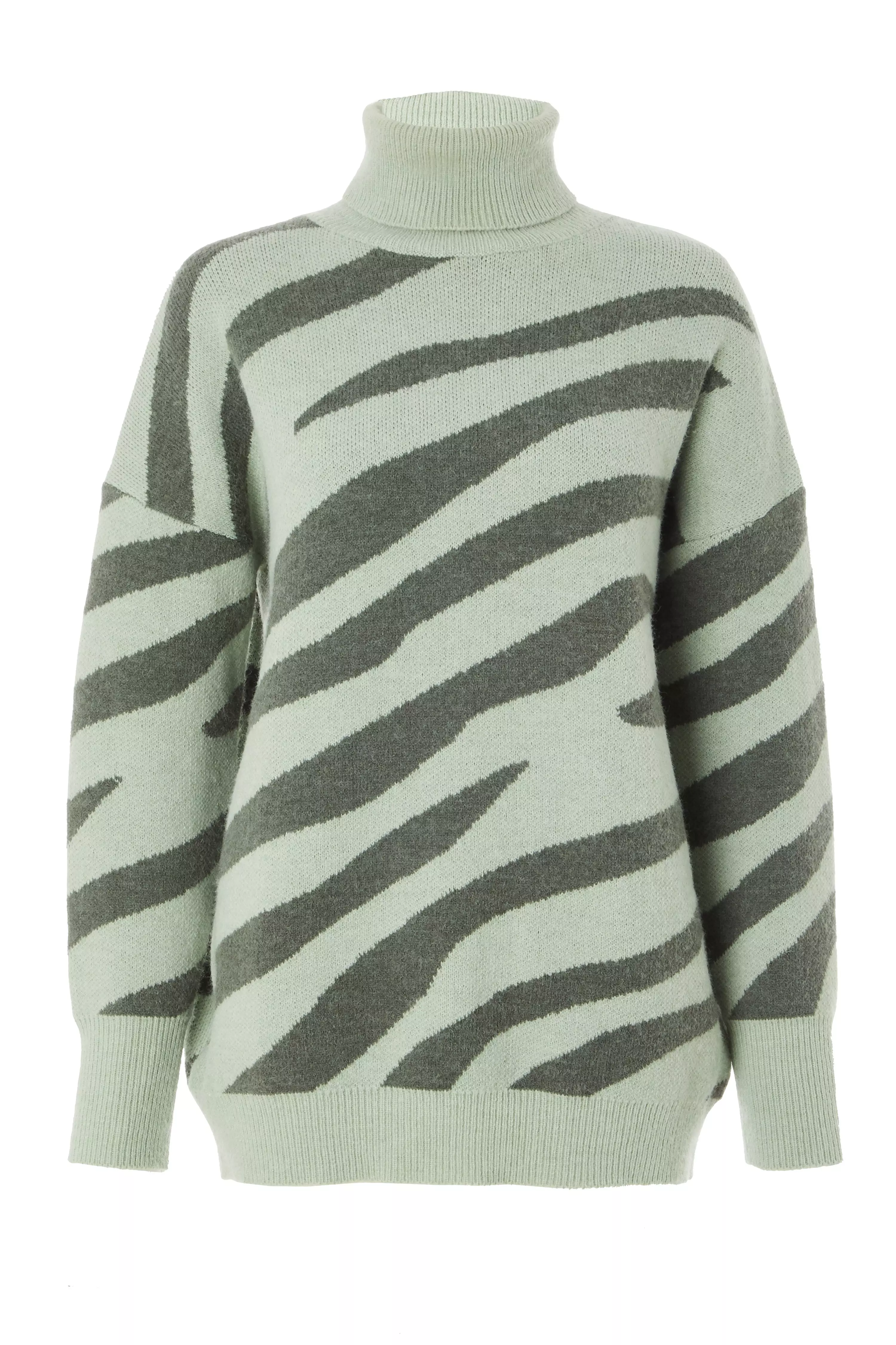 Sage Zebra Print Knitted Jumper