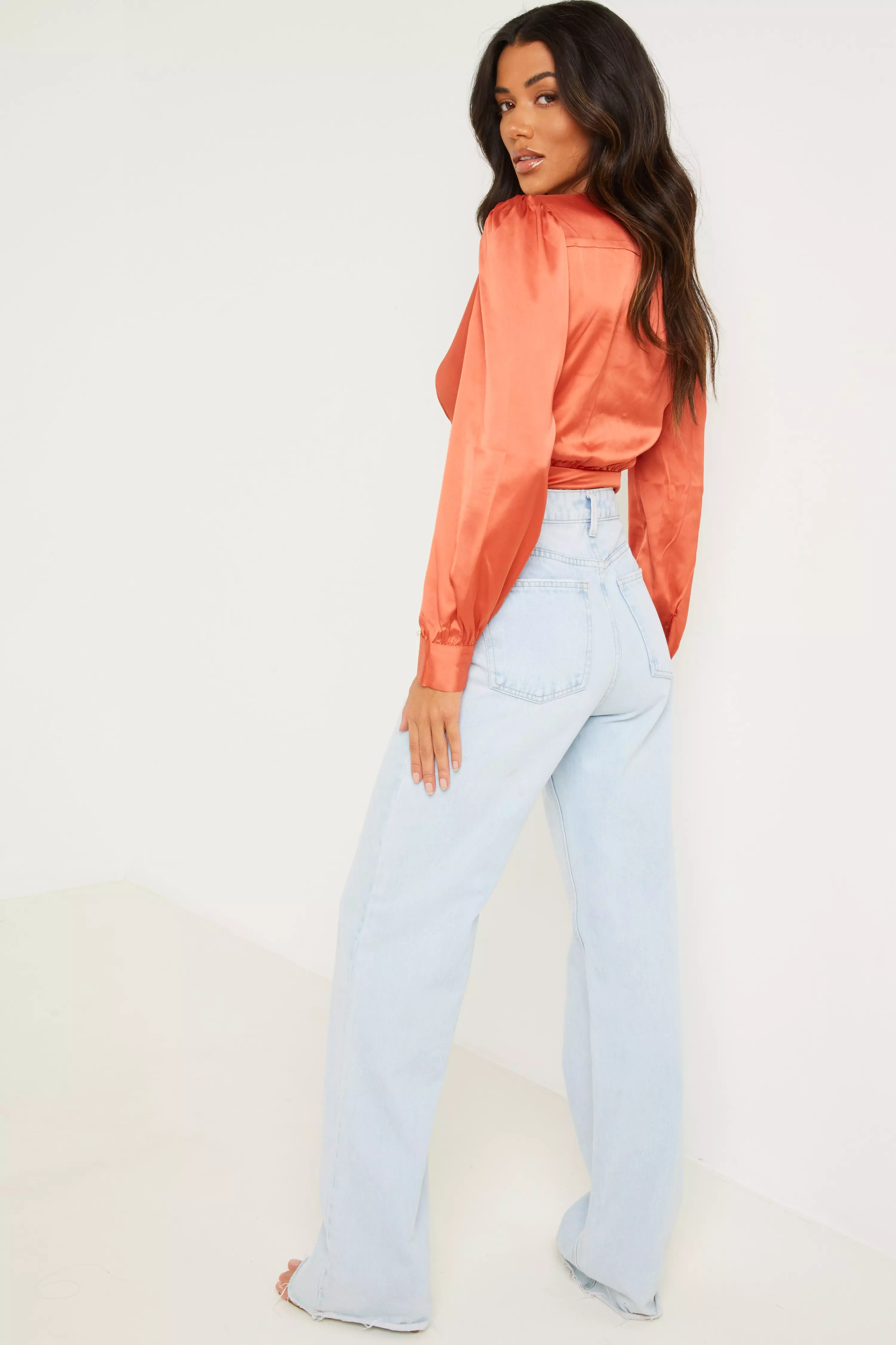 Rust Satin V Neck Top